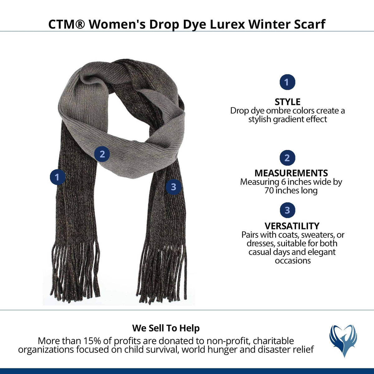 CTM® Women's Drop Dye Lurex Winter Scarf - Black