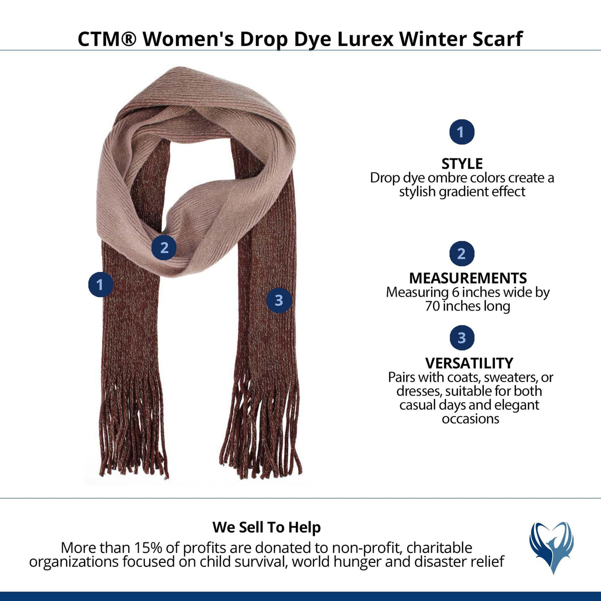 CTM® Women's Drop Dye Lurex Winter Scarf - Brown