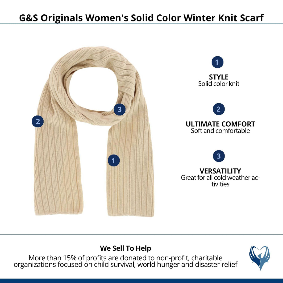 G&S Originals Women's Solid Color Winter Knit Scarf - Beige