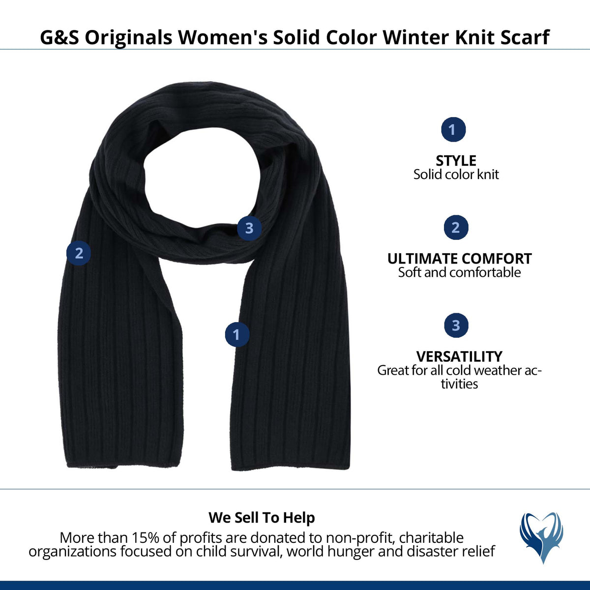 G&S Originals Women's Solid Color Winter Knit Scarf - Black
