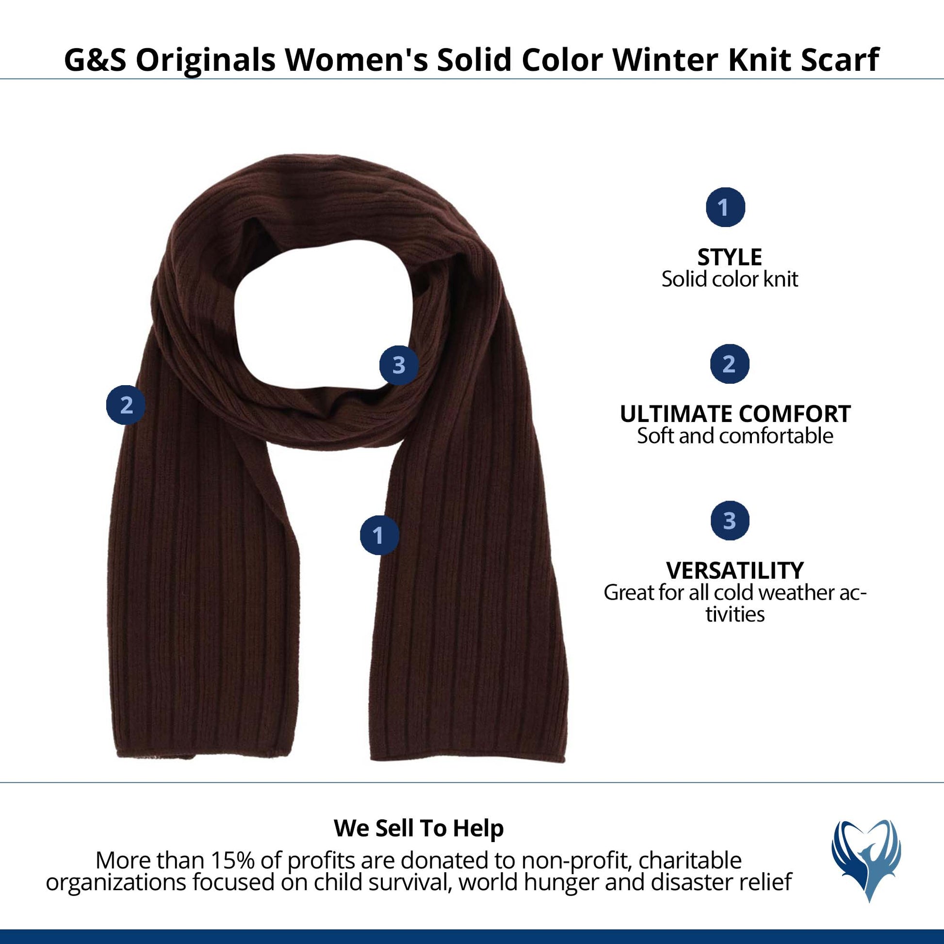 G&S Originals Women's Solid Color Winter Knit Scarf - Brown