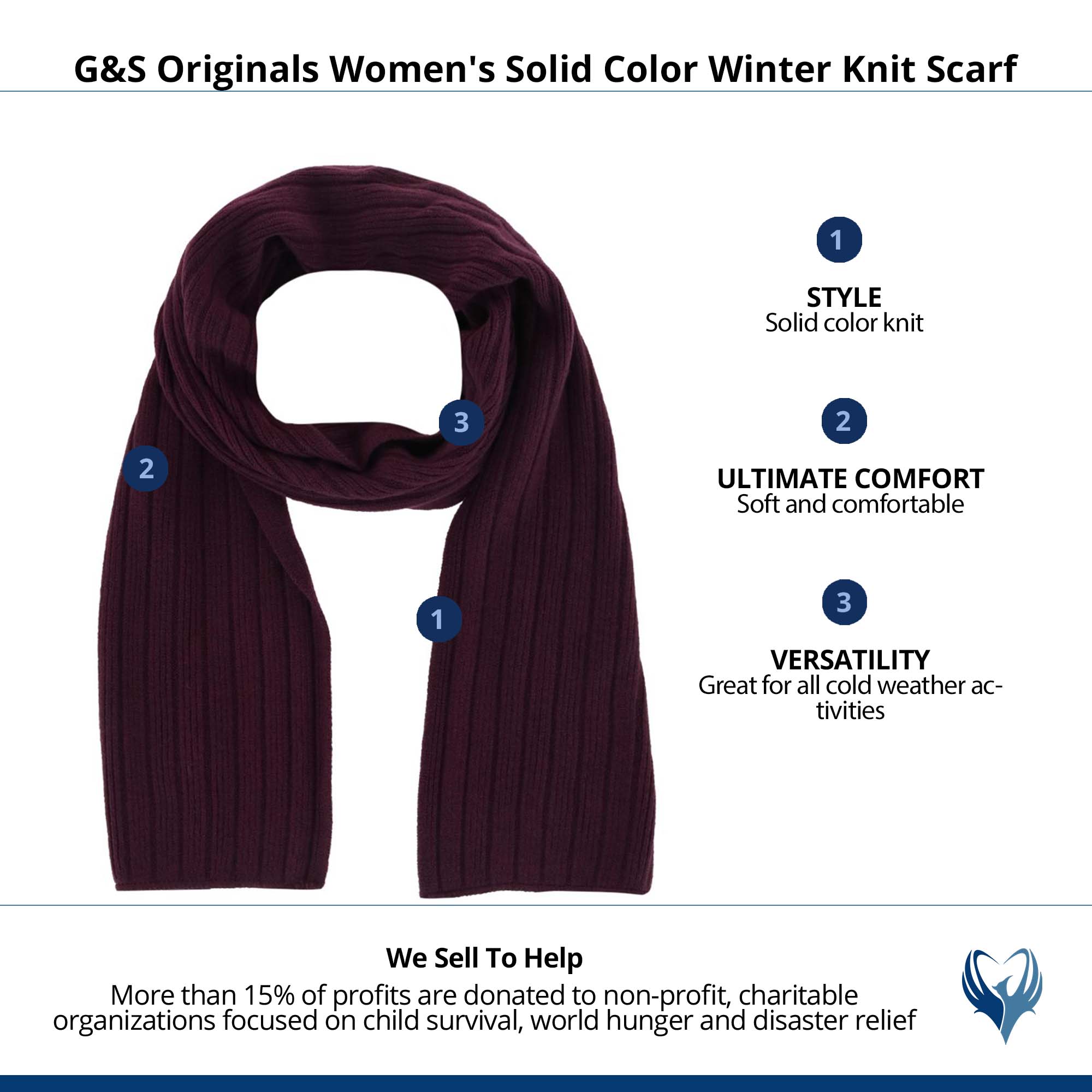 G&S Originals Women's Solid Color Winter Knit Scarf - Purple