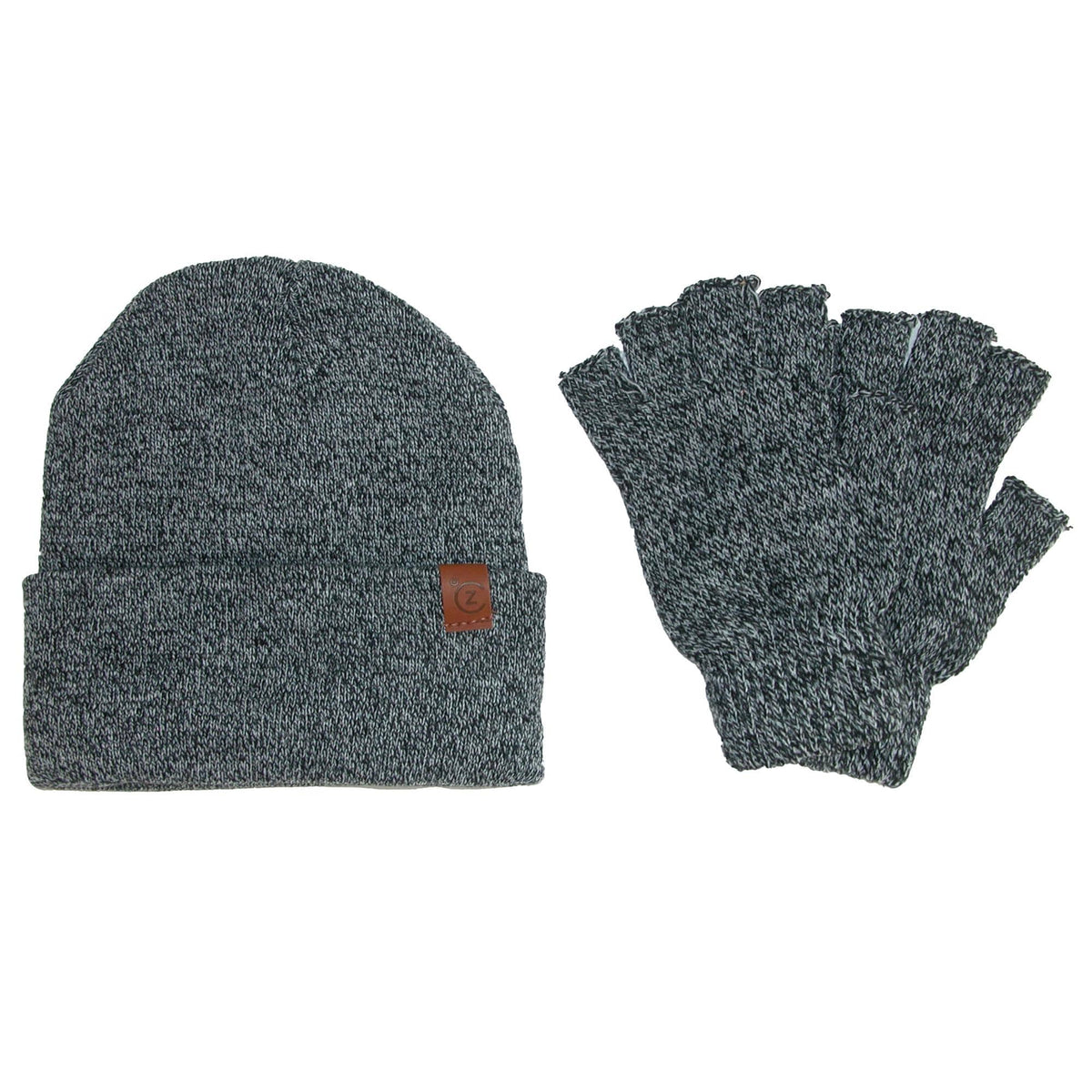 ClimaZer0 Marbled Hat and Fingerless Gloves Winter Set - Black