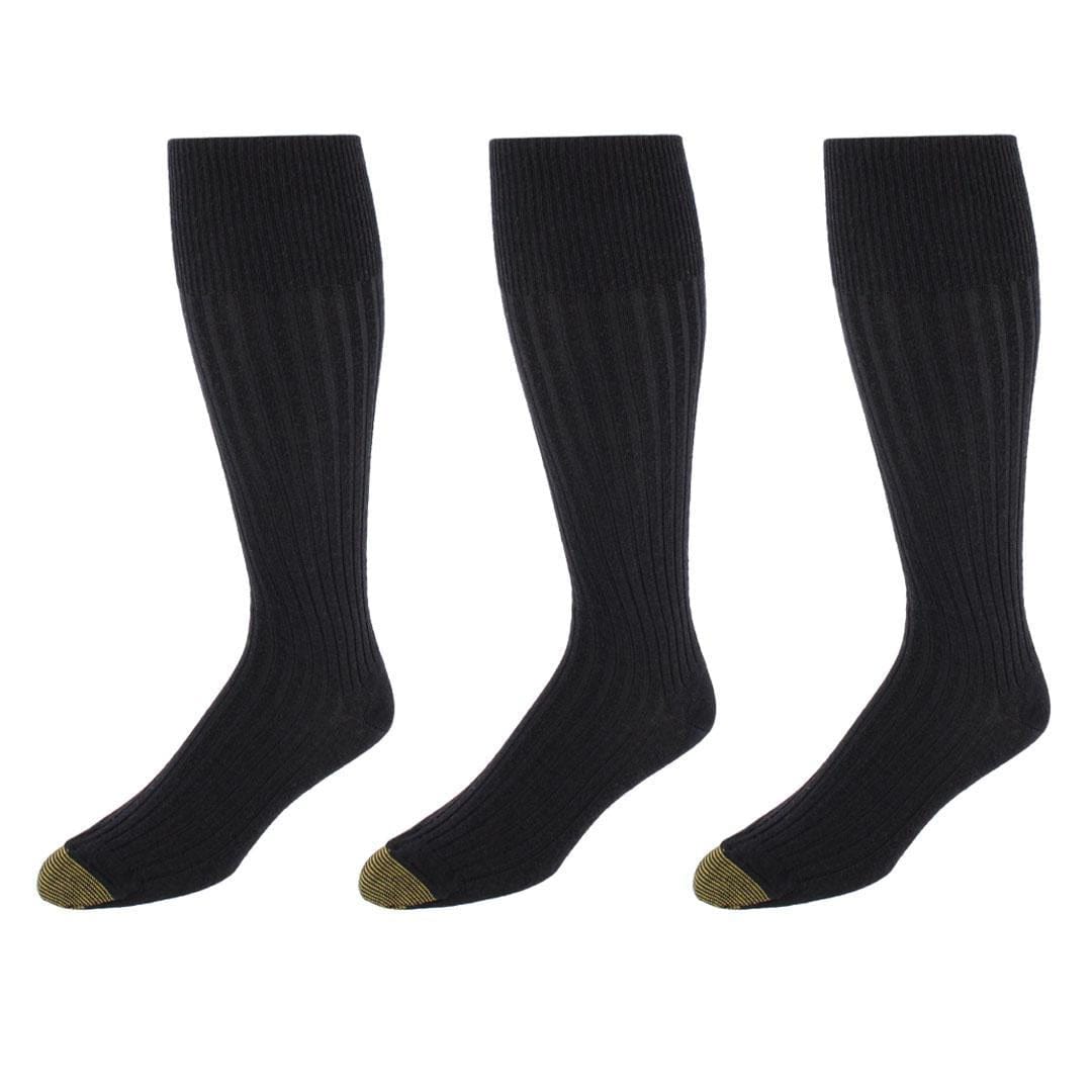 Gold Toe Mens Windsor Wool Over the Calf OTC Dress Socks (Pack of 3) - Black