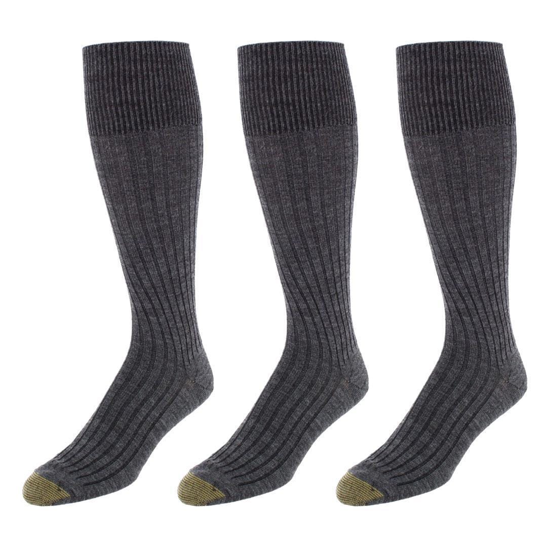 Gold Toe Mens Windsor Wool Over the Calf OTC Dress Socks (Pack of 3) - Charcoal