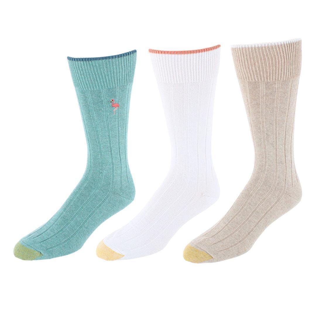Gold Toe Mens Hampton Casual Dress Socks (Pack of 3) - Multiple - Pink, Oatmeal, Chambray
