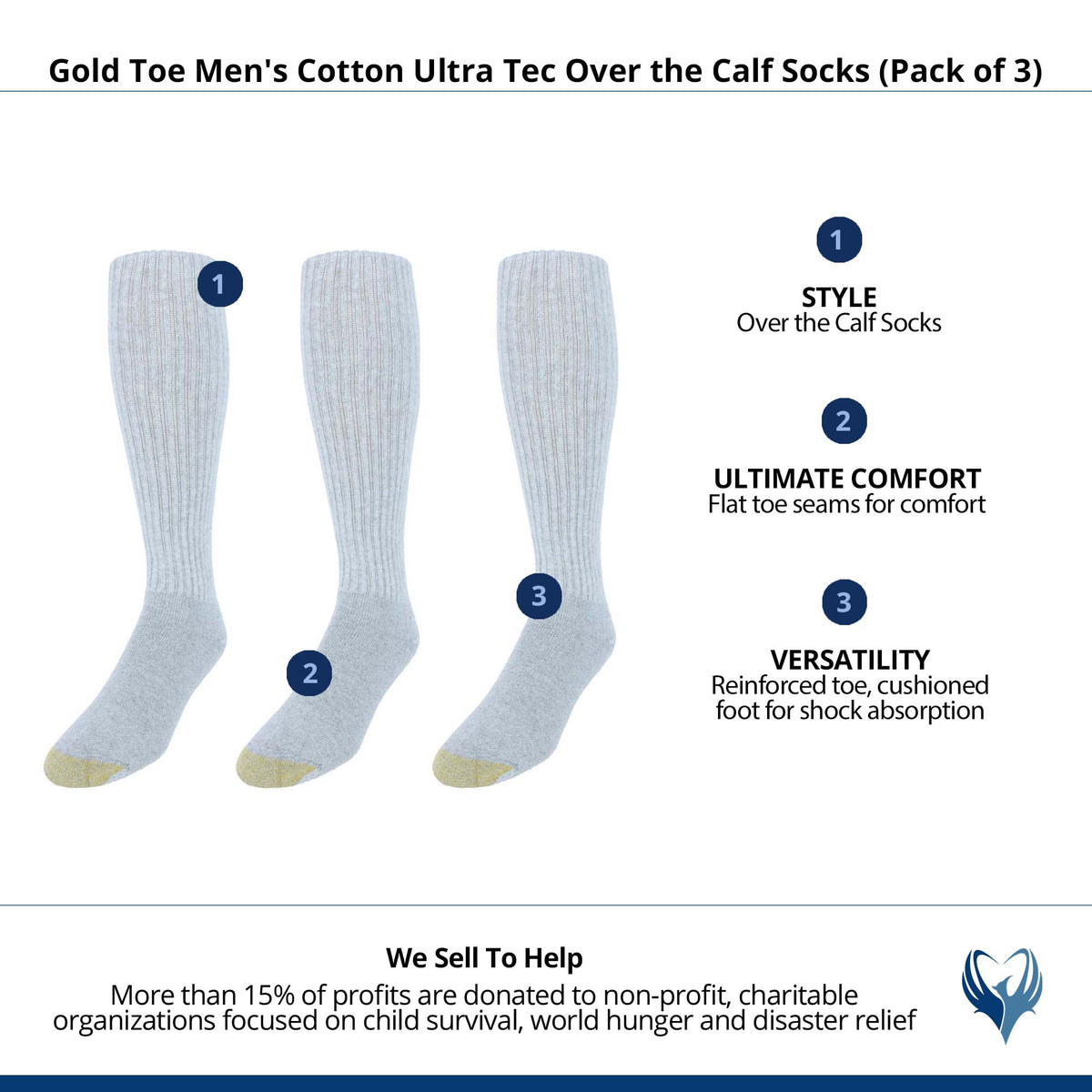 Gold Toe Men's Cotton Ultra Tec Over the Calf Socks (Pack of 3) - Grey Heather