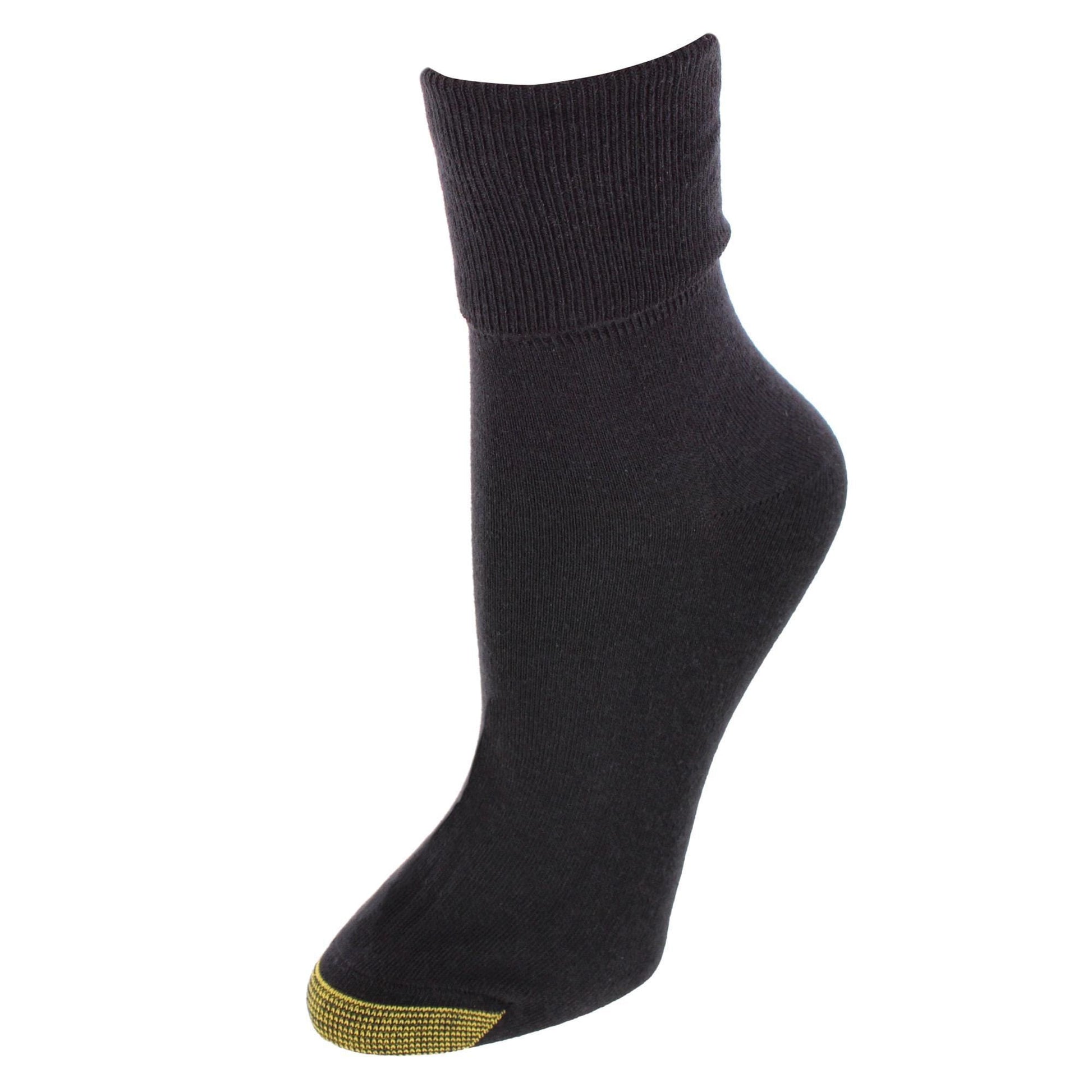Gold Toe Womens Cotton Turn Cuff Ankle Socks (Pack of 3) - Black
