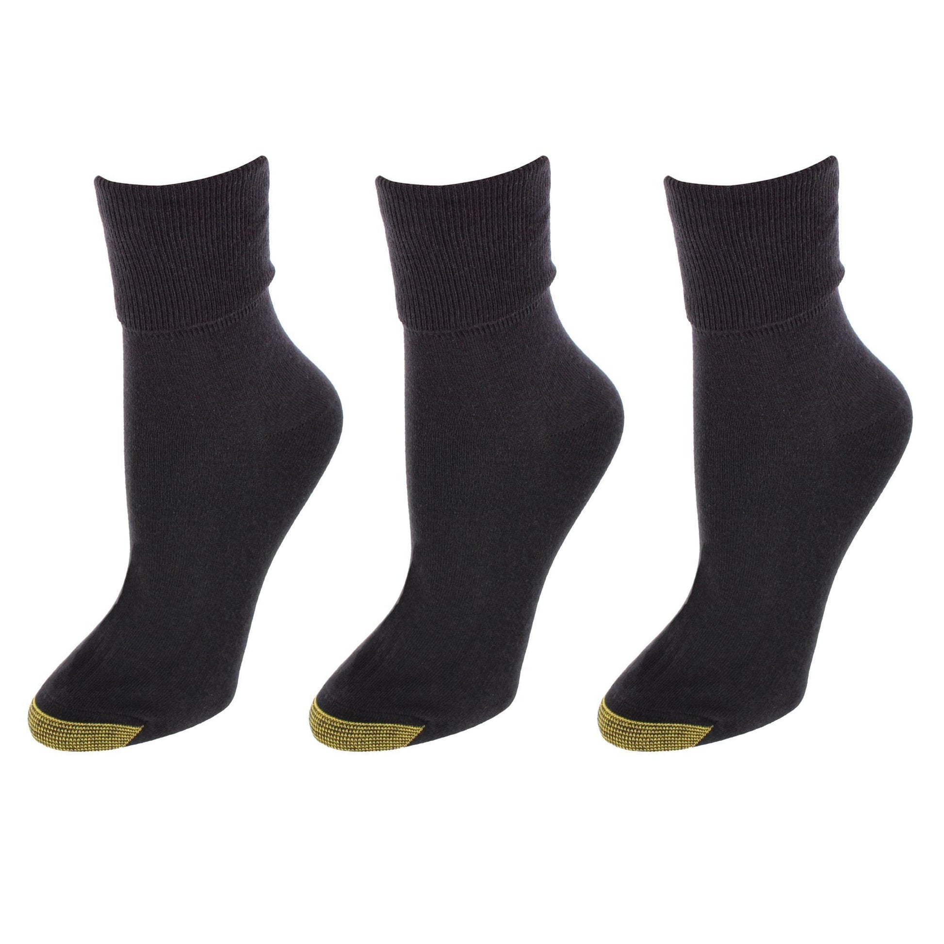 Gold Toe Womens Cotton Turn Cuff Ankle Socks (Pack of 3) - Black