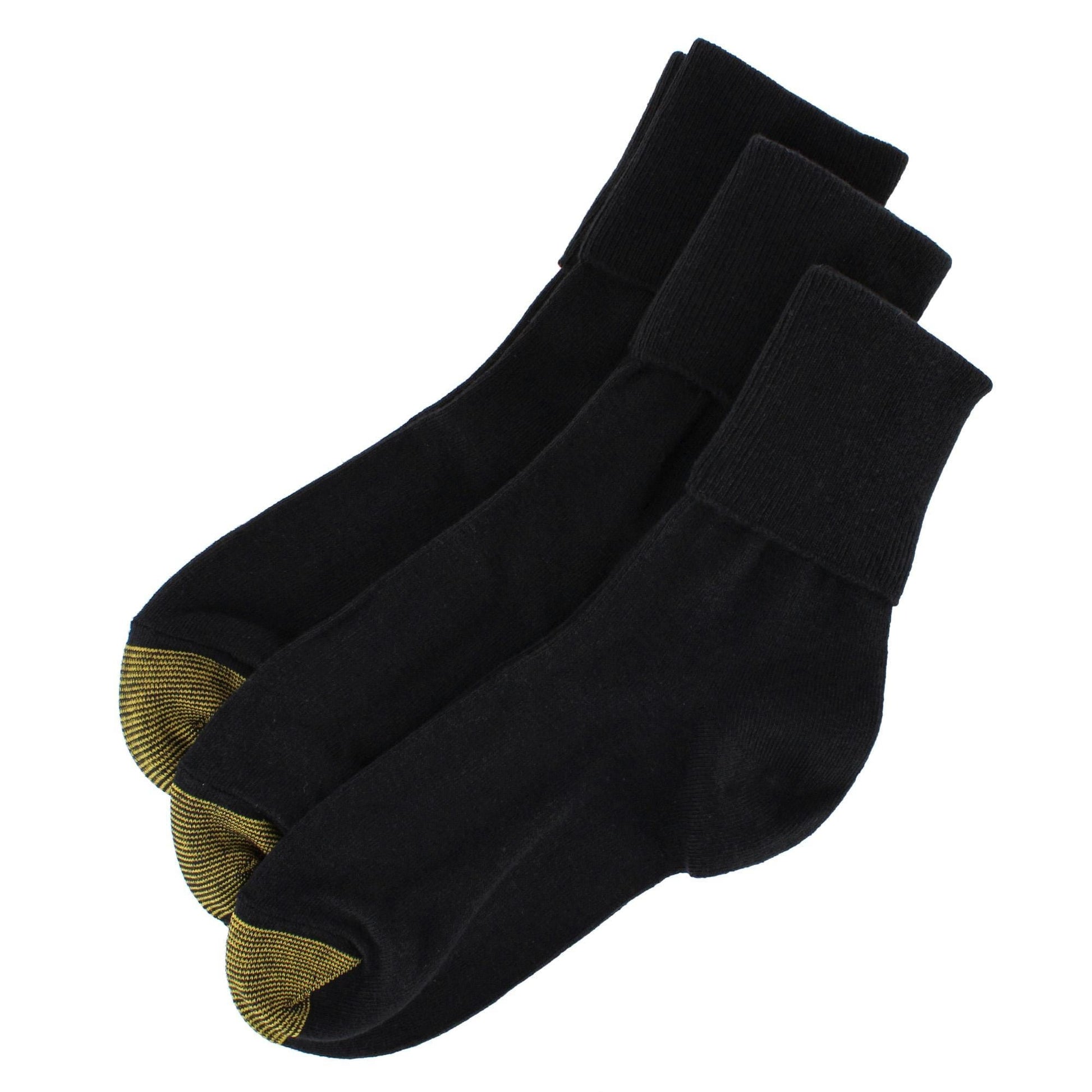 Gold Toe Womens Cotton Turn Cuff Ankle Socks (Pack of 3) - Black