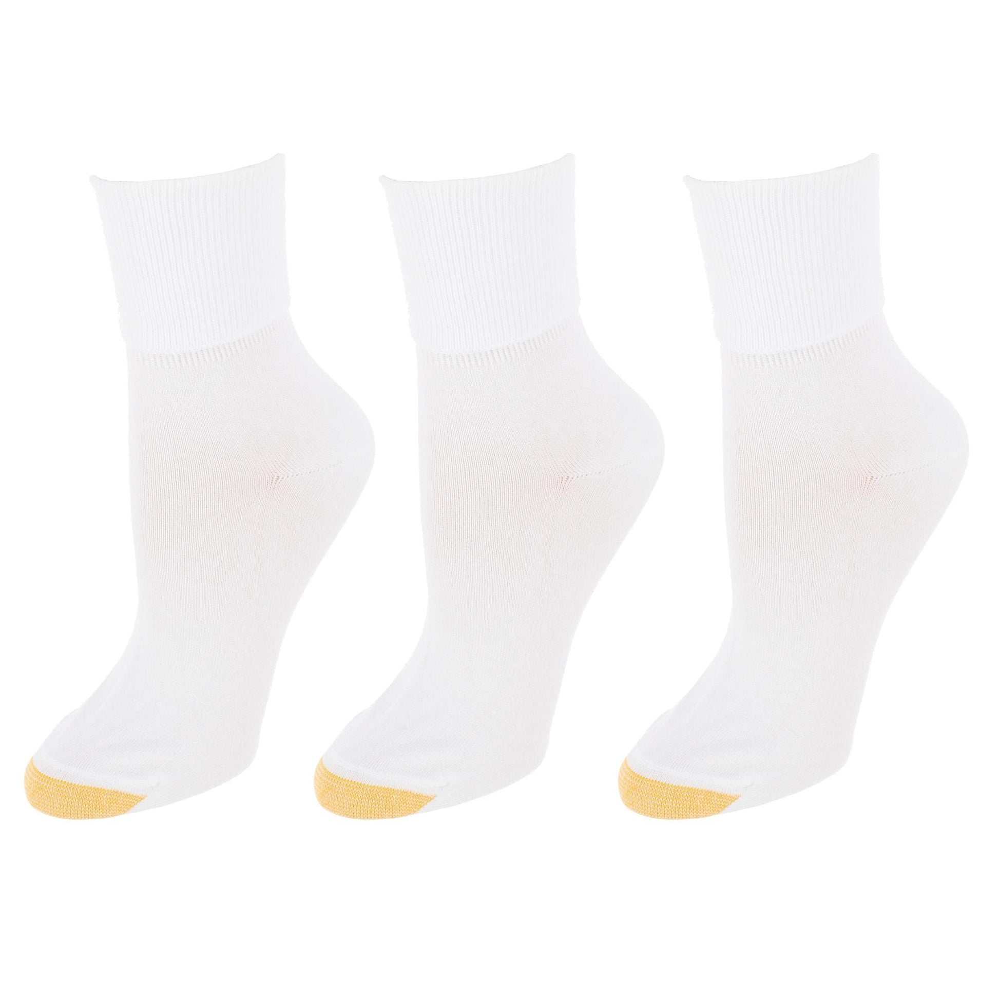 Gold Toe Womens Cotton Turn Cuff Ankle Socks (Pack of 3) - White