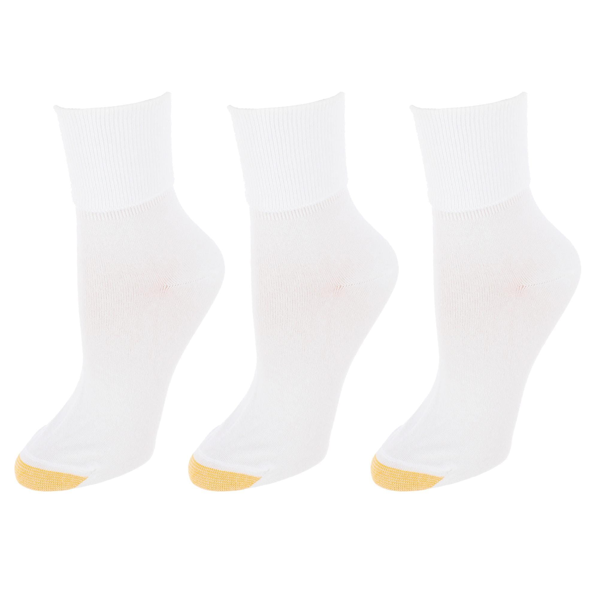 Gold Toe Womens Cotton Turn Cuff Ankle Socks (Pack of 3) - White