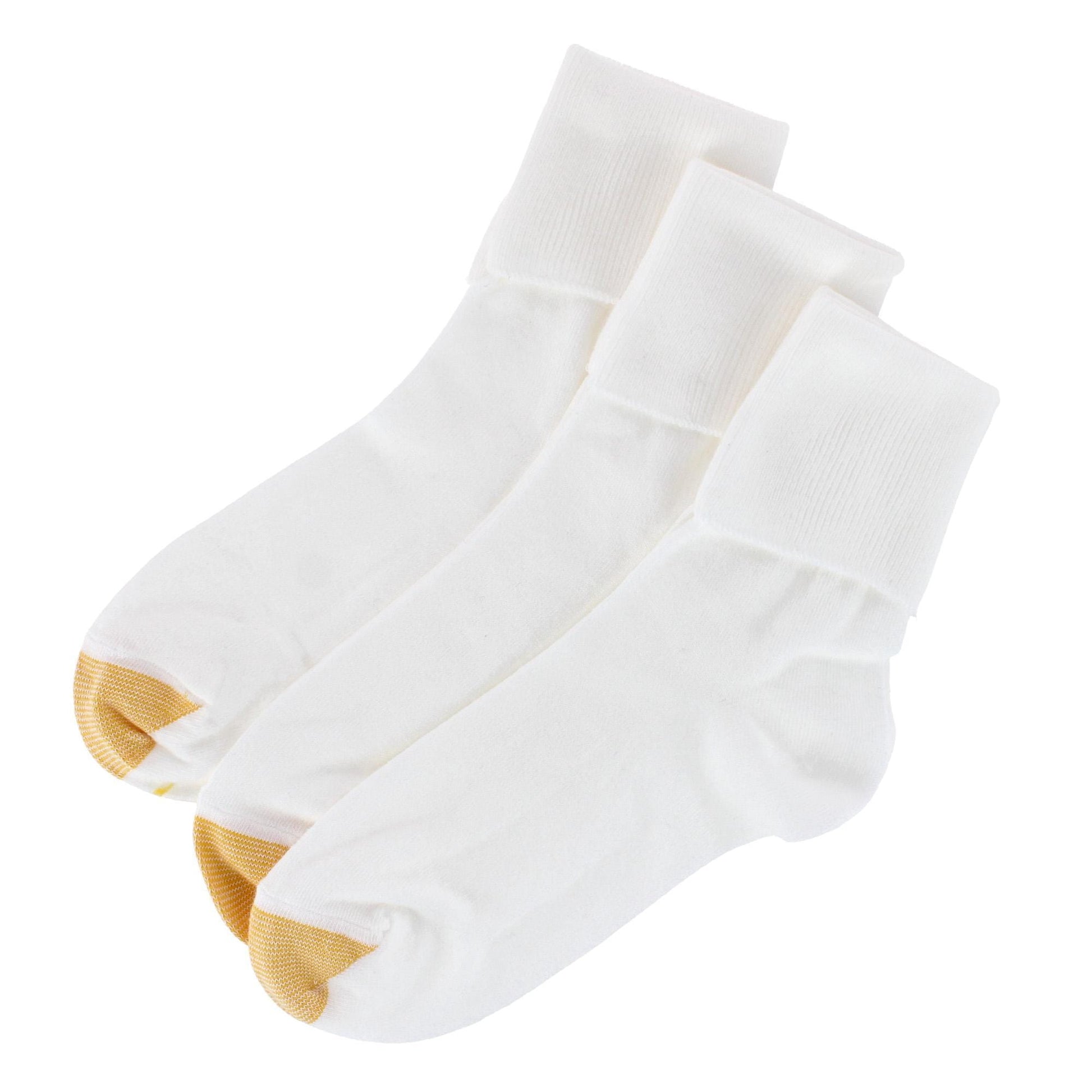 Gold Toe Womens Cotton Turn Cuff Ankle Socks (Pack of 3) - White