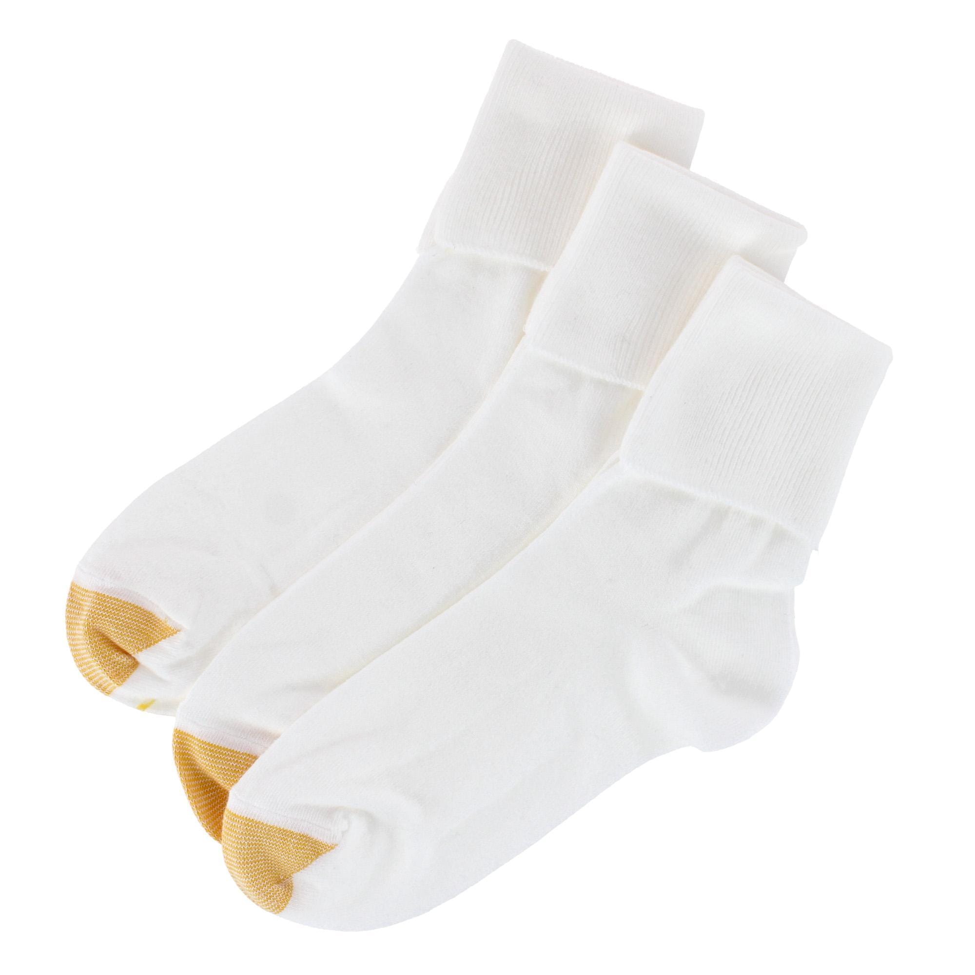 Gold Toe Womens Cotton Turn Cuff Ankle Socks (Pack of 3) - White