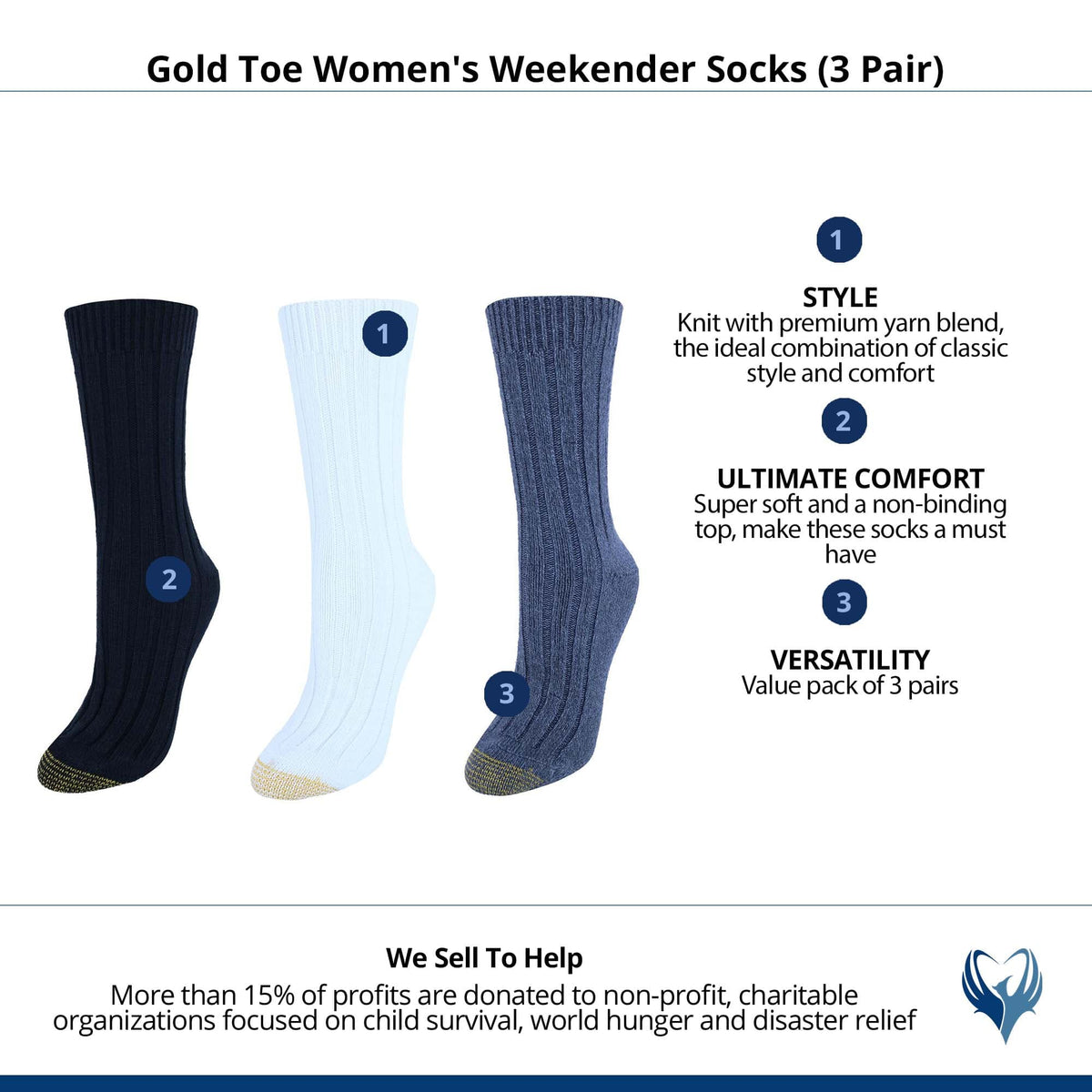 Gold Toe Women's Weekender Socks (3 Pair) - Denim Blue