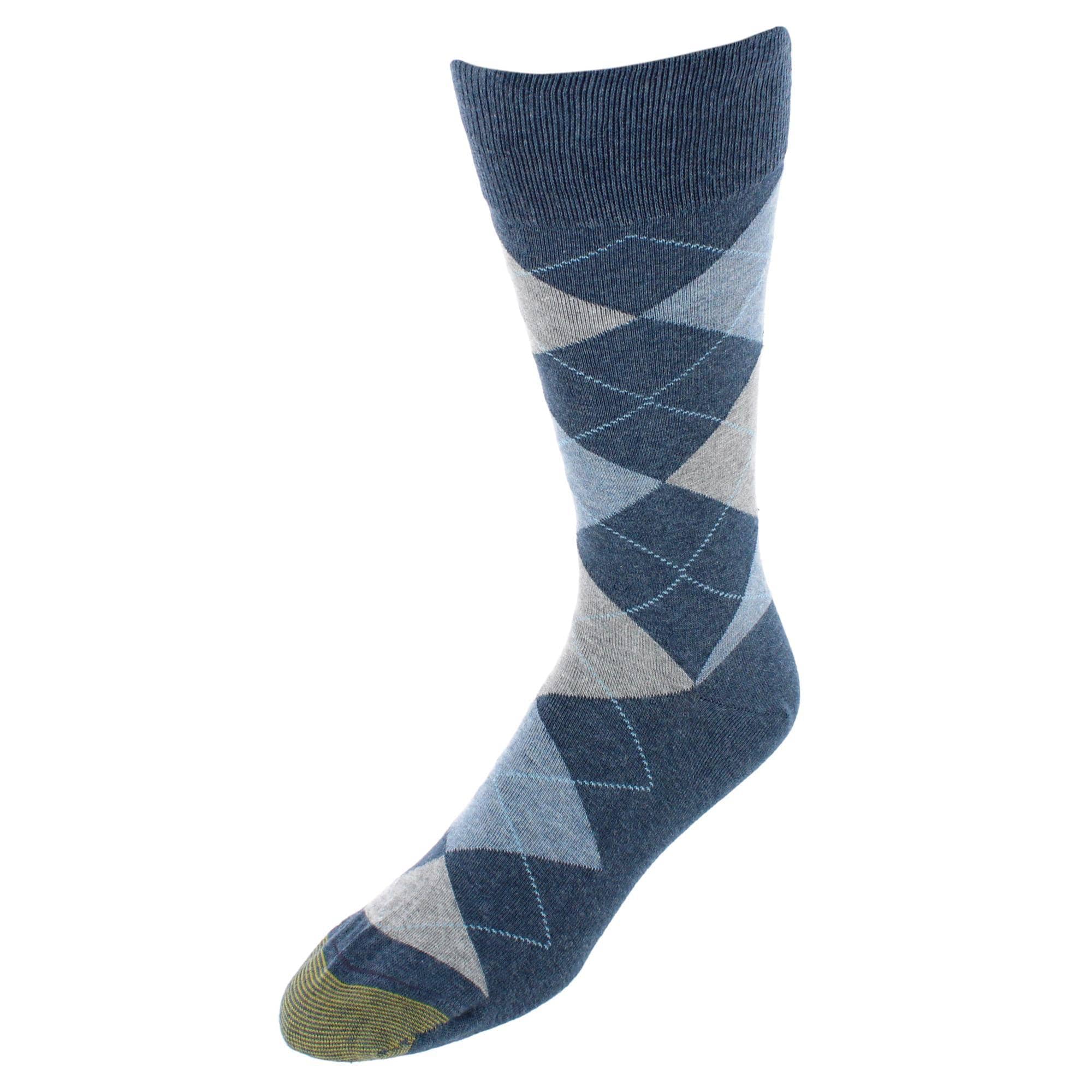 Gold Toe Men's Carlyle Argyle Crew Dress Socks (Pack of 3) - Denim Blues