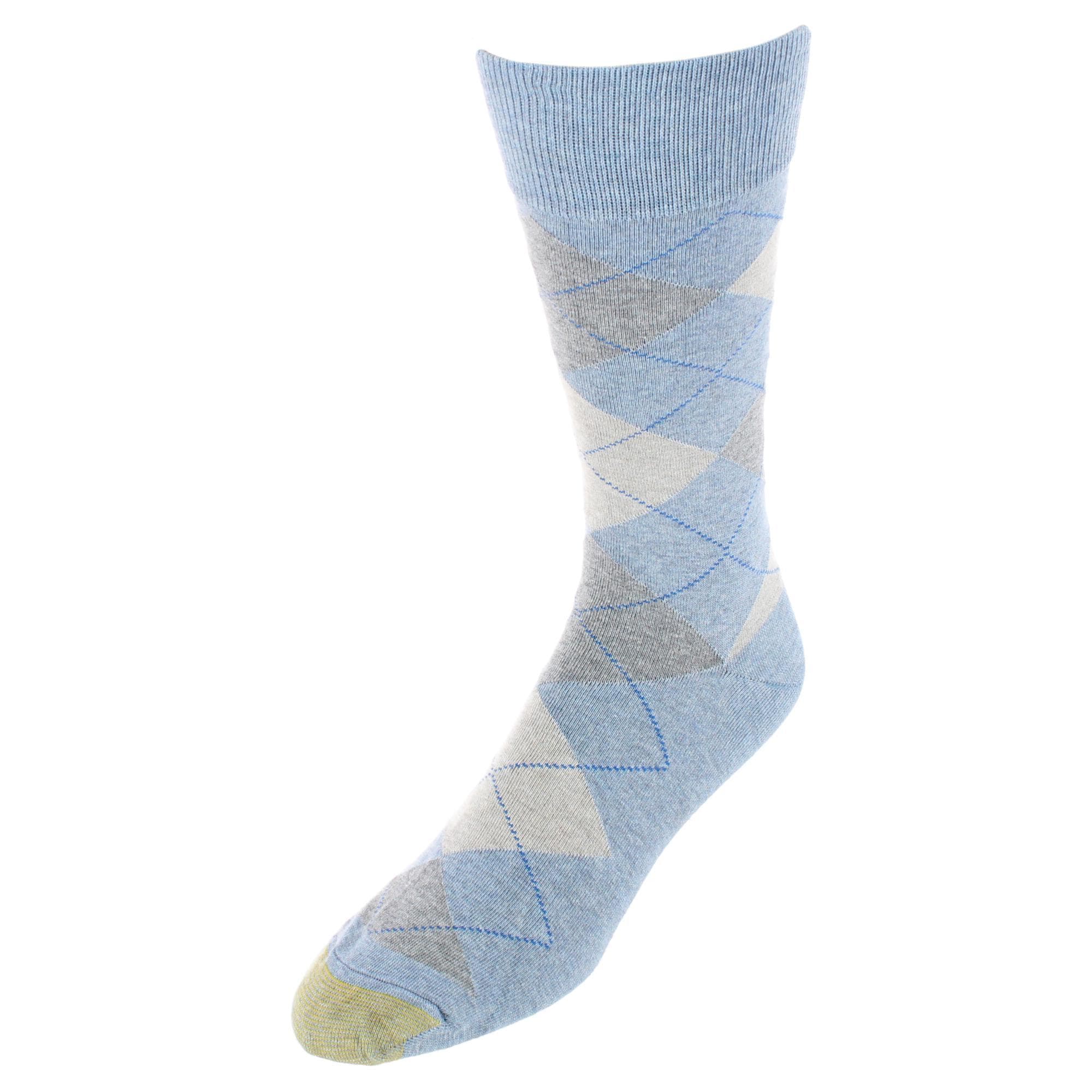 Gold Toe Men's Carlyle Argyle Crew Dress Socks (Pack of 3) - Denim Blues
