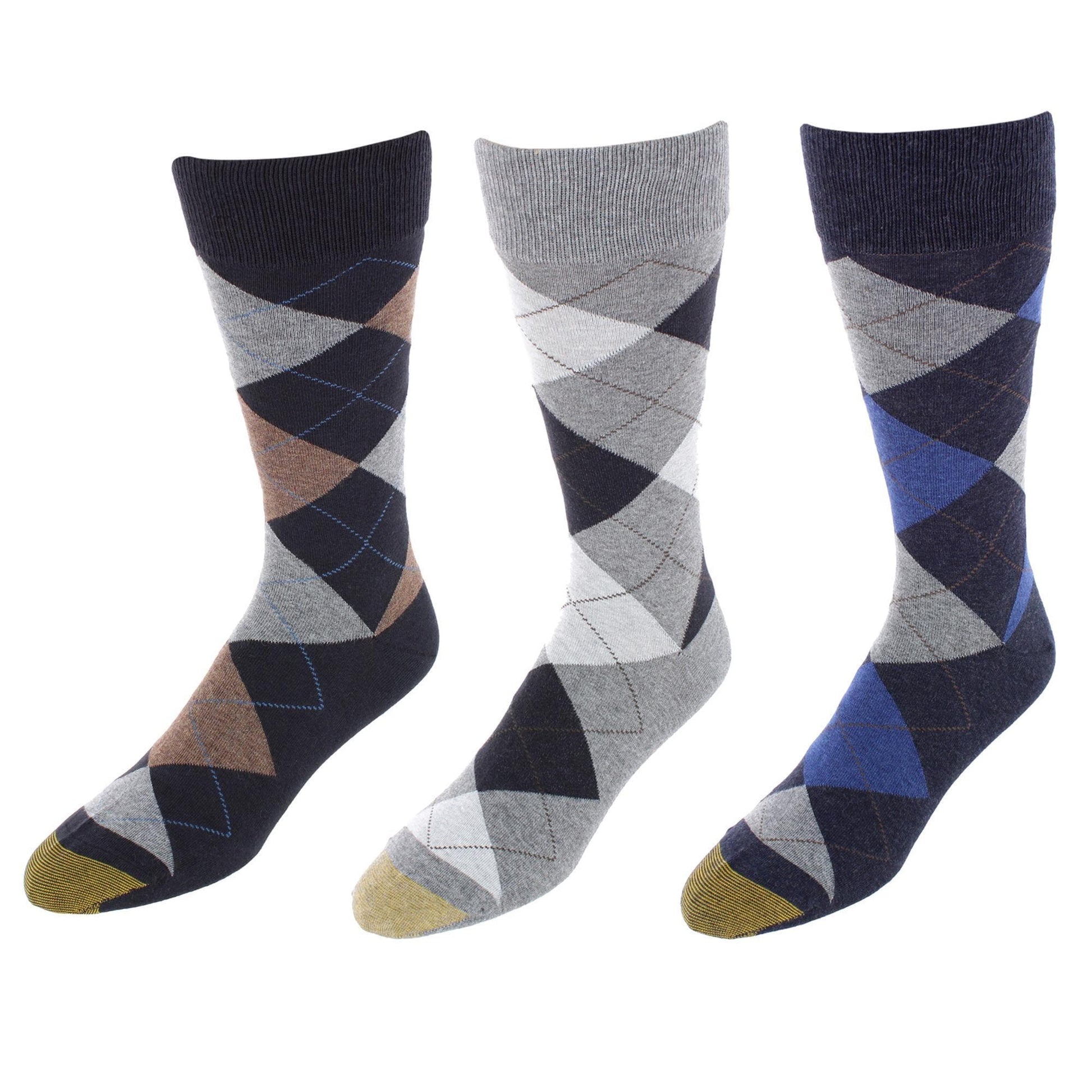 Gold Toe Men's Carlyle Argyle Crew Dress Socks (Pack of 3) - Navy Blue