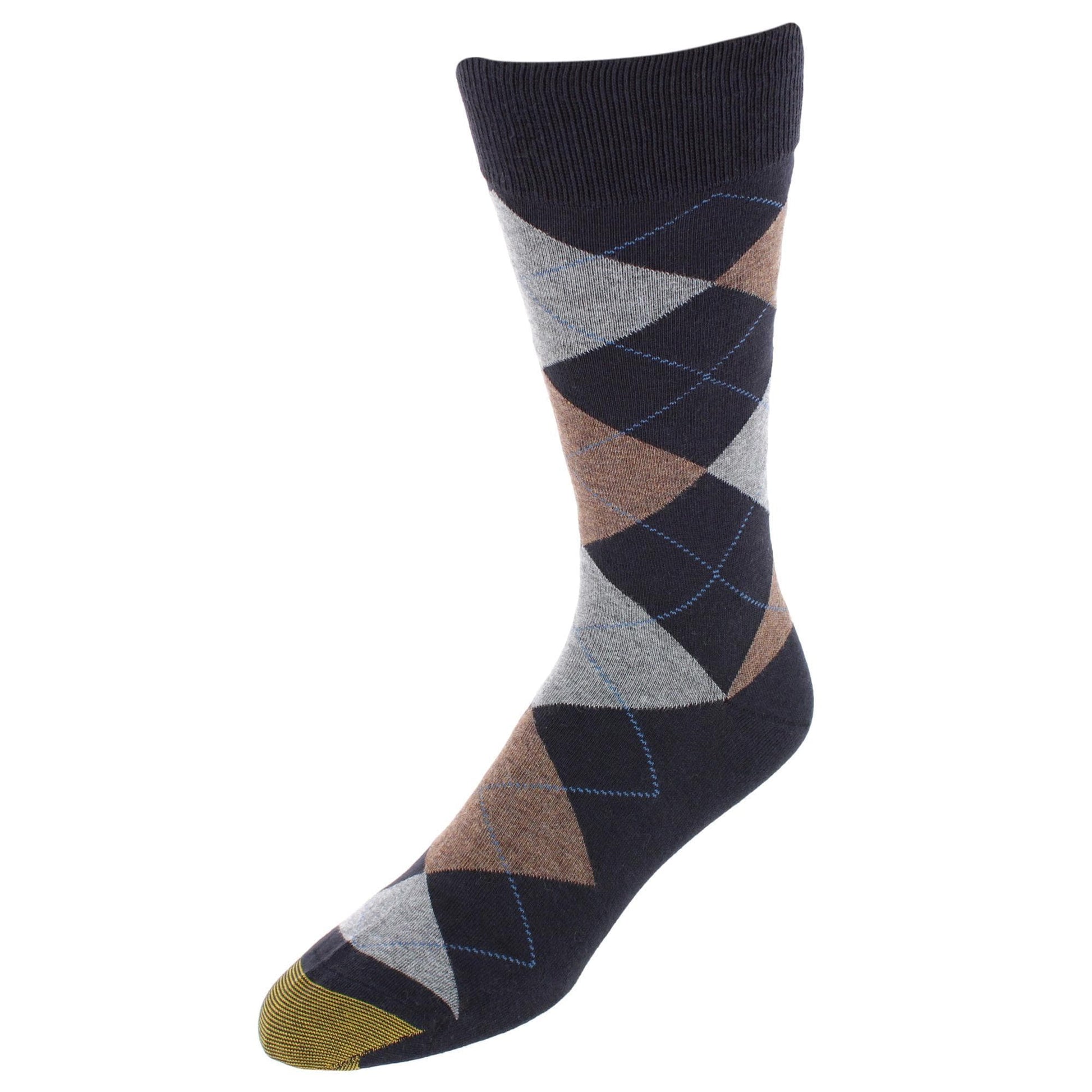 Gold Toe Men's Carlyle Argyle Crew Dress Socks (Pack of 3) - Navy Blue