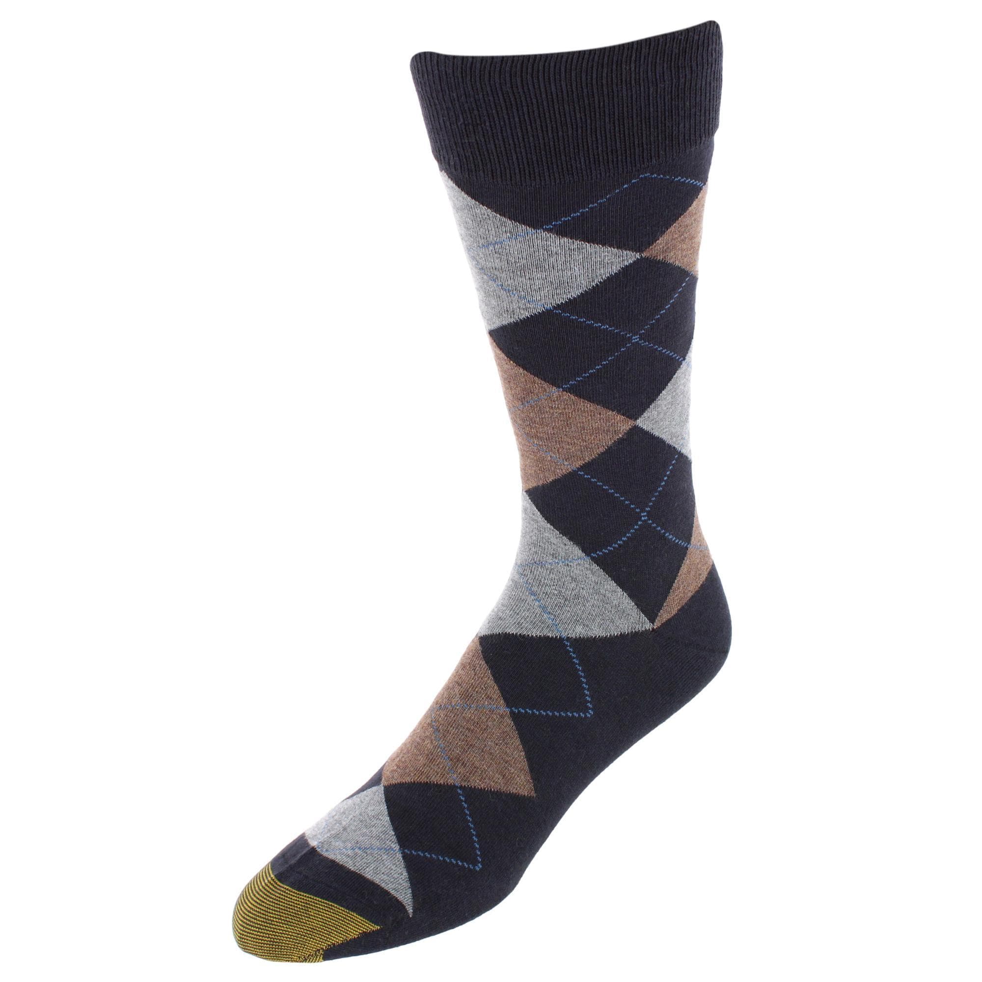 Gold Toe Men's Carlyle Argyle Crew Dress Socks (Pack of 3) - Navy Blue