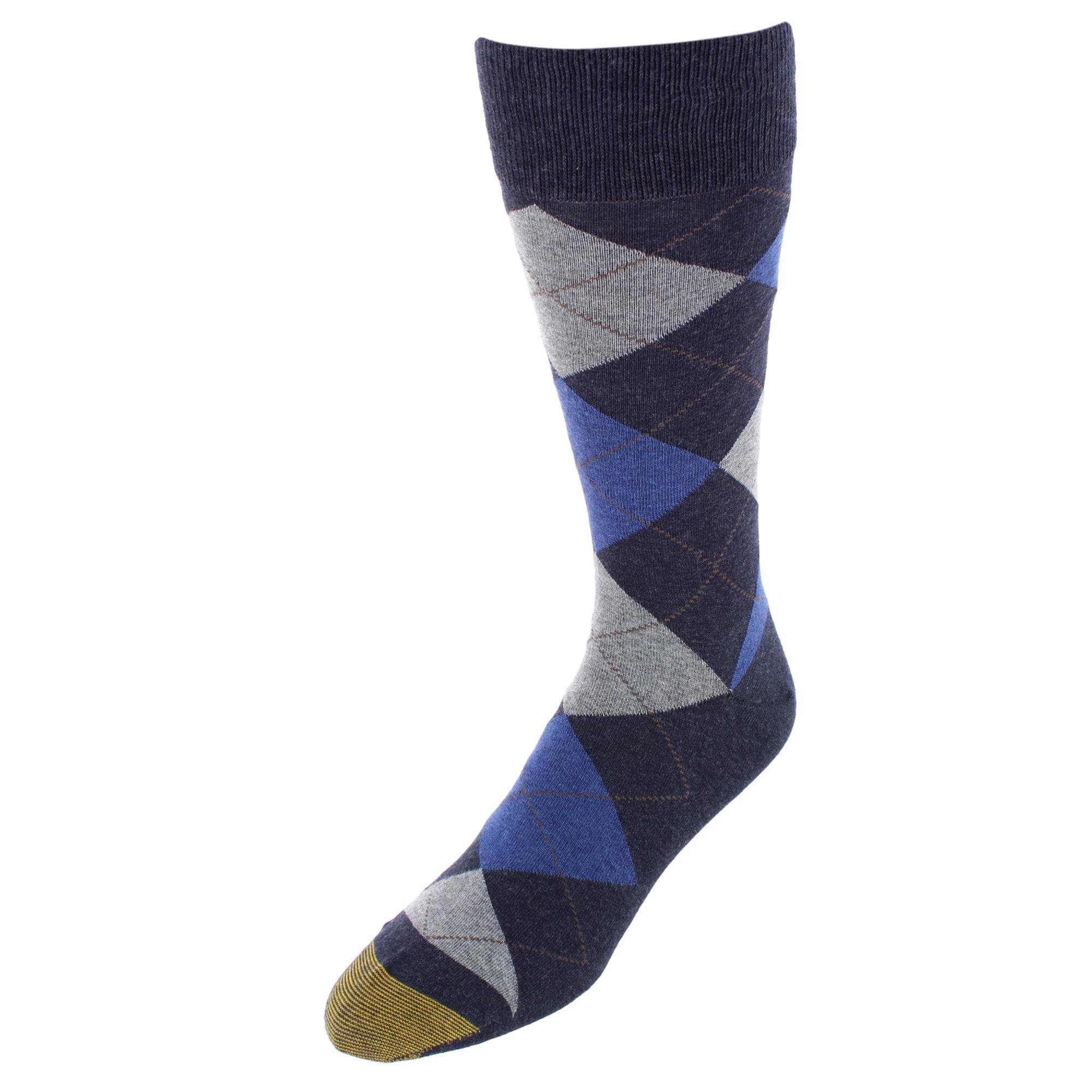 Gold Toe Men's Carlyle Argyle Crew Dress Socks (Pack of 3) - Navy Blue