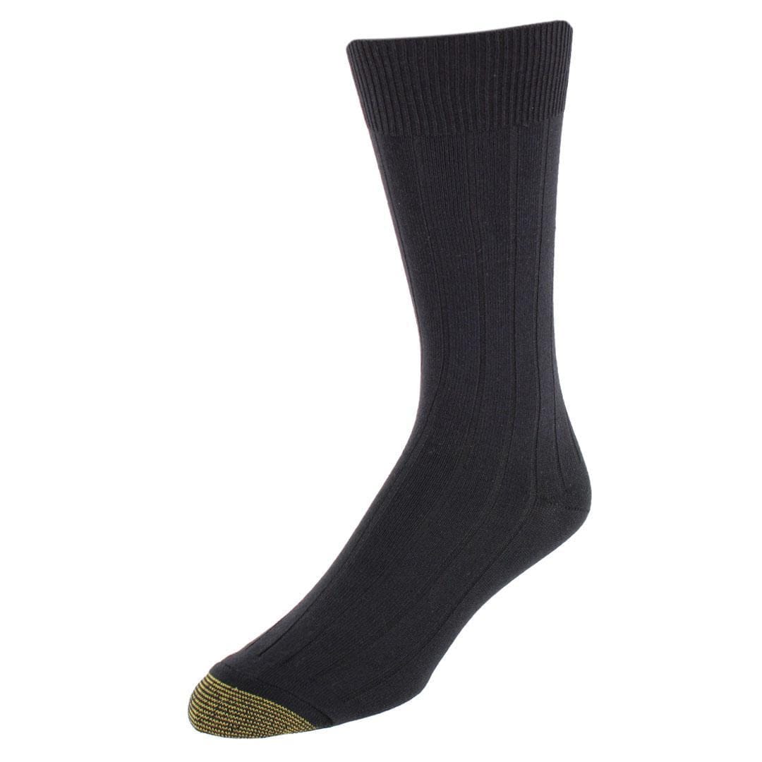 Gold Toe Men's Nantucket Soft Rib Crew Socks (3 Pairs) - Black, Charcoal, Black