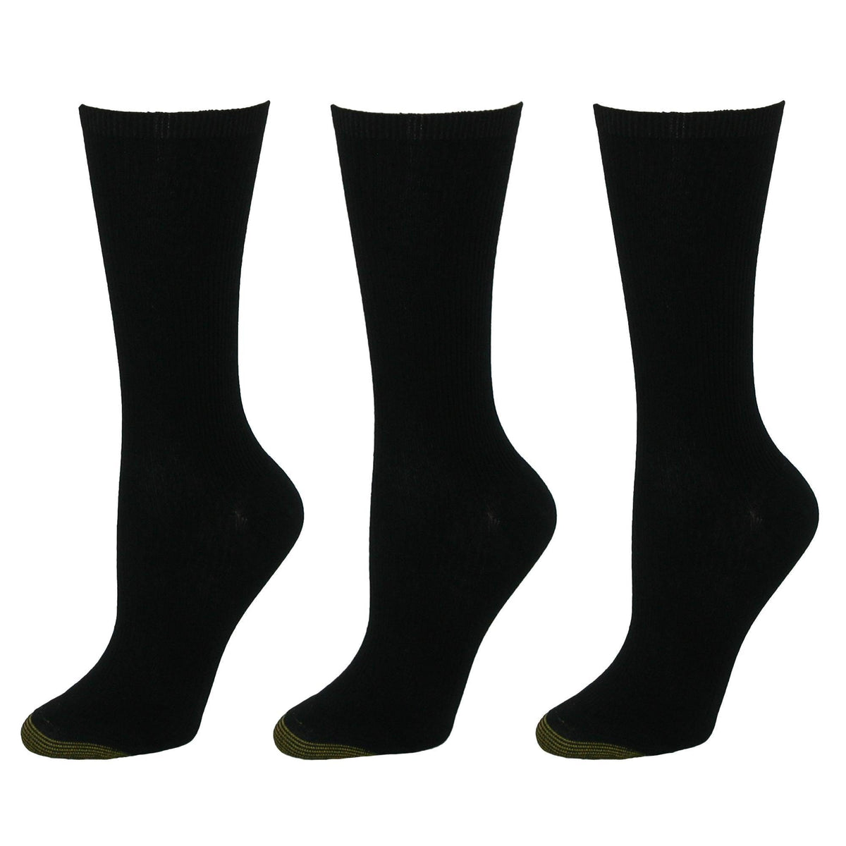 Gold Toe Women's Non Binding Ribbed Crew Socks (3 Pair Pack) - Black