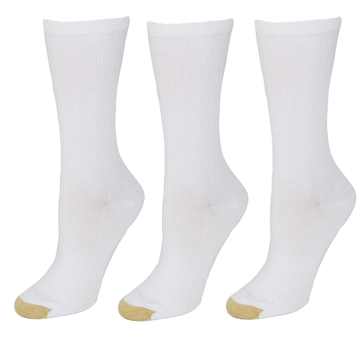 Gold Toe Women's Non Binding Ribbed Crew Socks (3 Pair Pack) - White