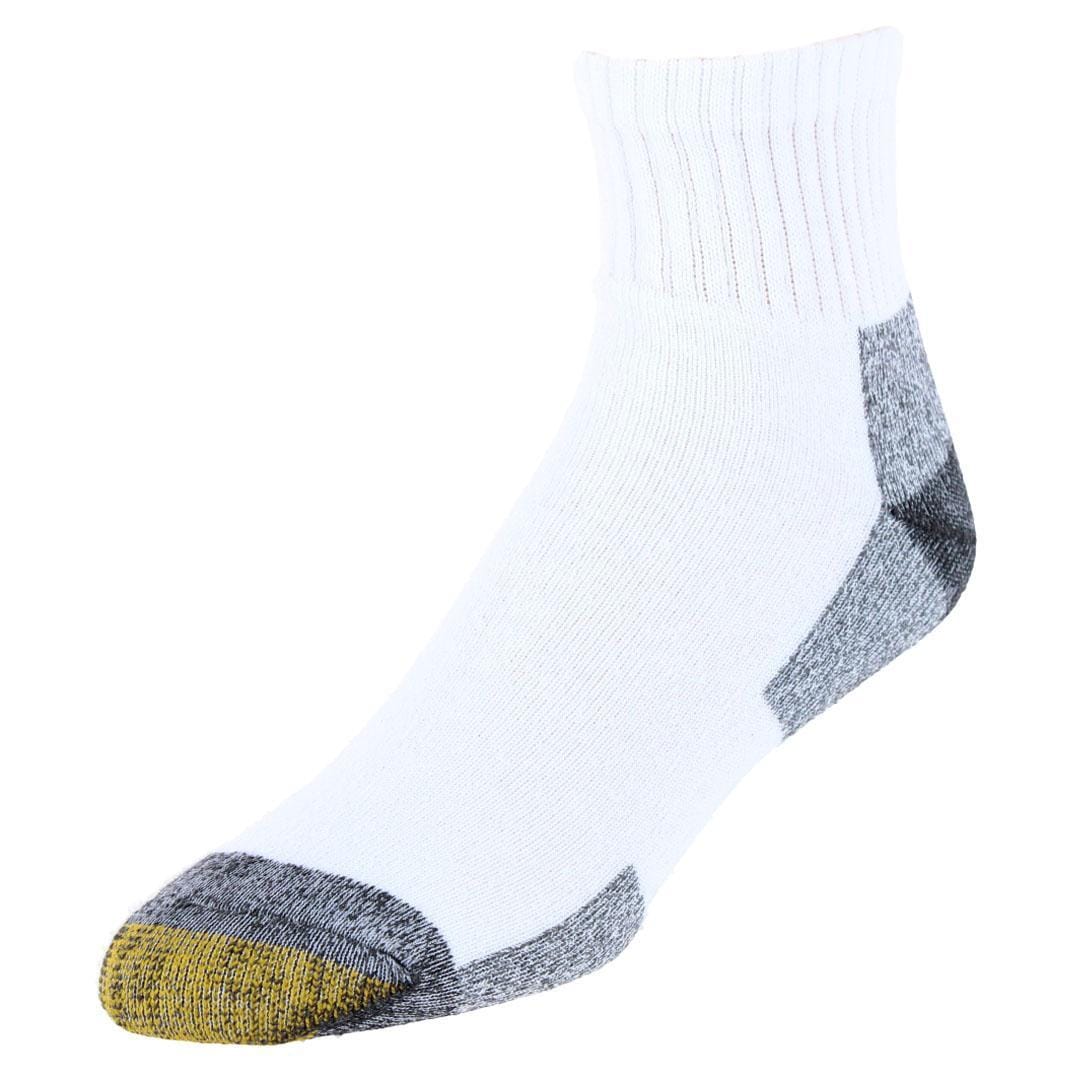 Gold Toe Men's Work Full Cushion Cotton Quarter Socks (6 Pack) - White/Grey
