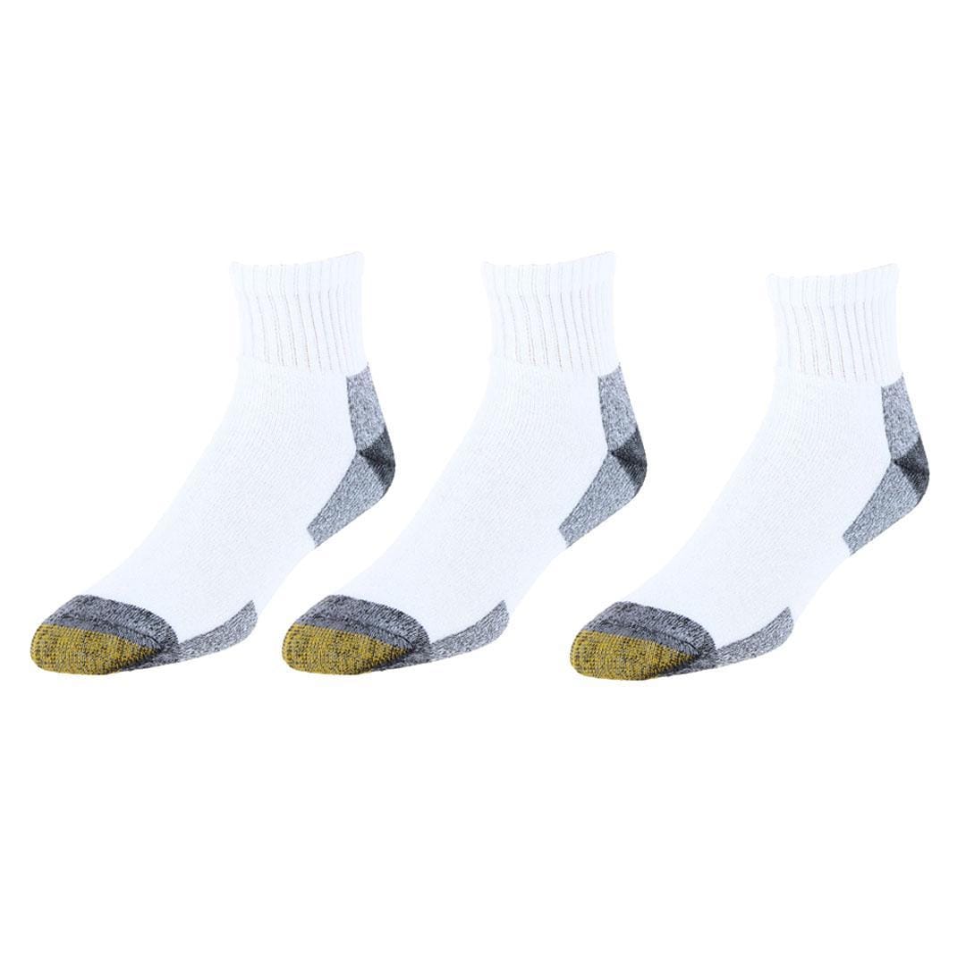 Gold Toe Men's Work Full Cushion Cotton Quarter Socks (6 Pack) - White/Grey