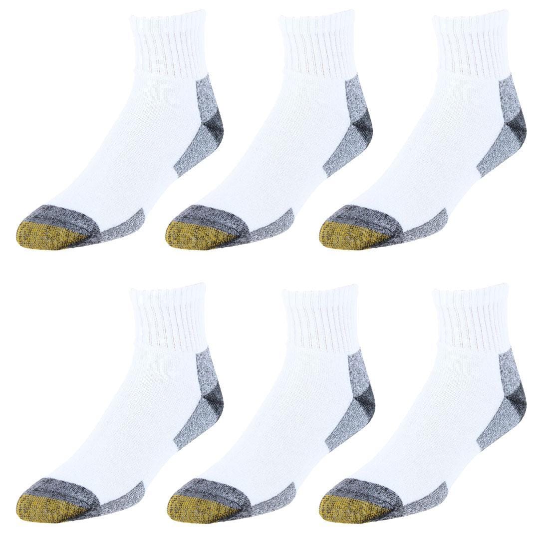 Gold Toe Men's Work Full Cushion Cotton Quarter Socks (6 Pack) - White/Grey