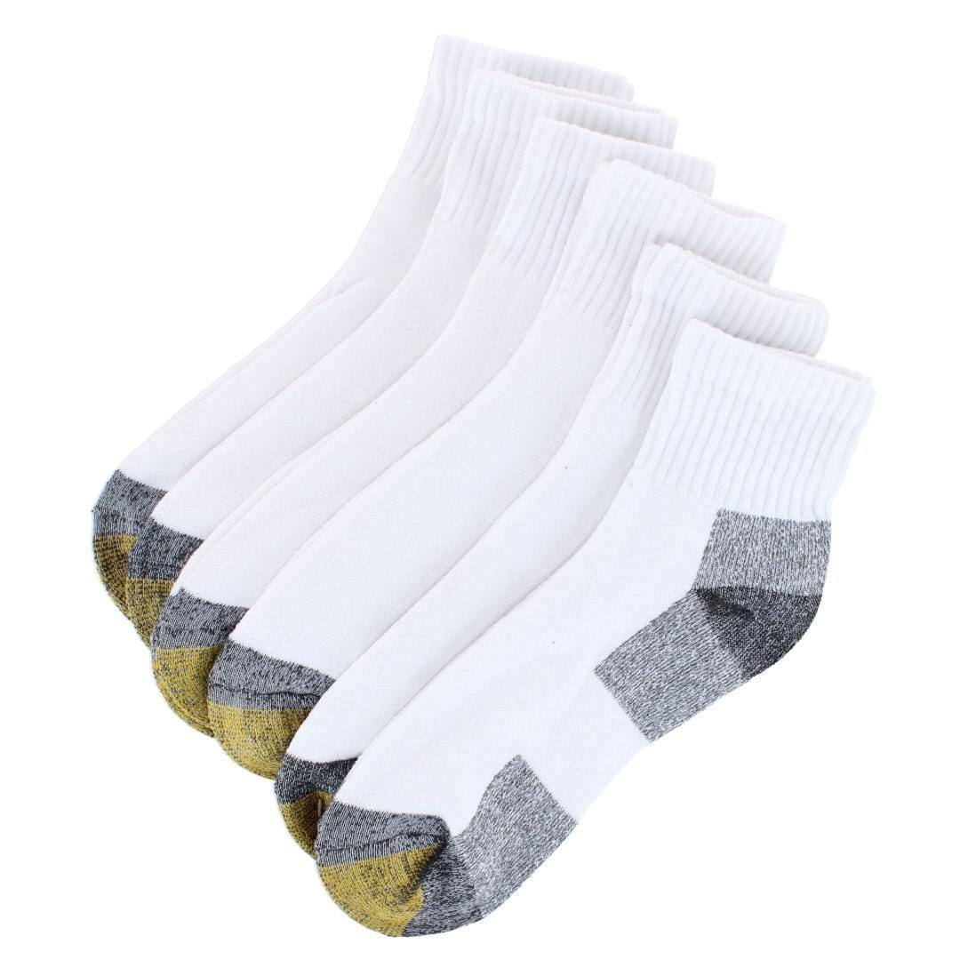 Gold Toe Men's Work Full Cushion Cotton Quarter Socks (6 Pack) - White/Grey