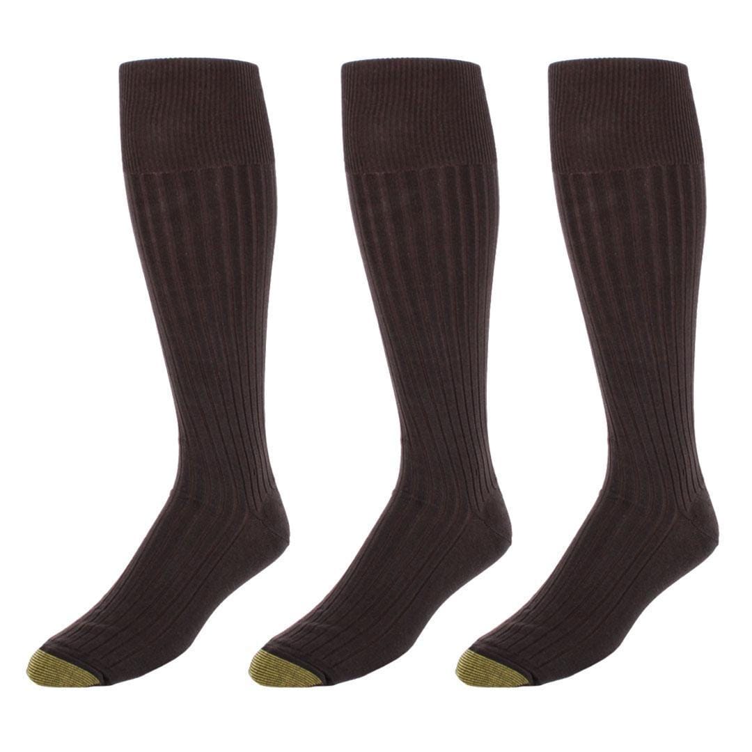 Gold Toe Men's Mercerized Cotton Over the Calf Dress Socks (Pack of 3) - Brown