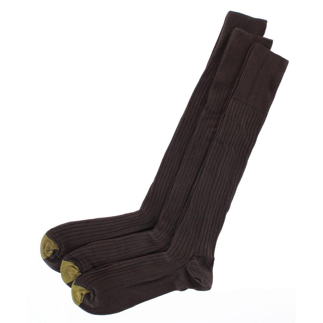 Gold Toe Men's Mercerized Cotton Over the Calf Dress Socks (Pack of 3) - Brown