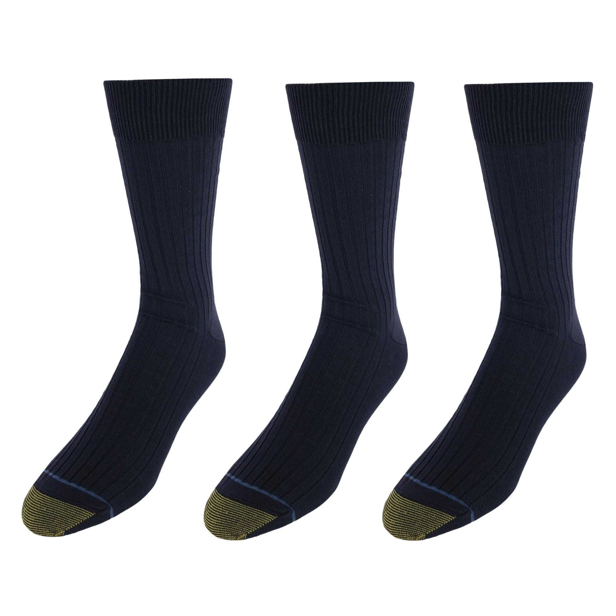 Gold Toe Men's Moisture Control Canterbury Crew Dress Socks (3 Pair Pack) - Navy