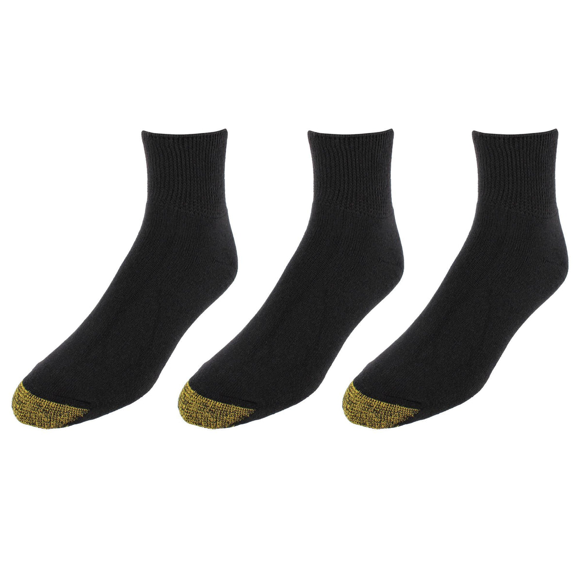Gold Toe Men's Non-Binding Quarter Full Cushioned Socks (3 Pair) - Black
