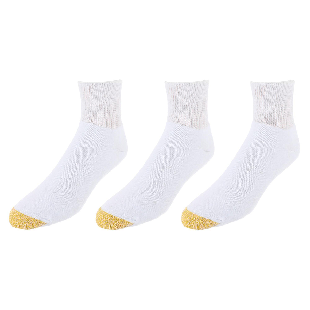 Gold Toe Men's Non-Binding Quarter Full Cushioned Socks (3 Pair) - White