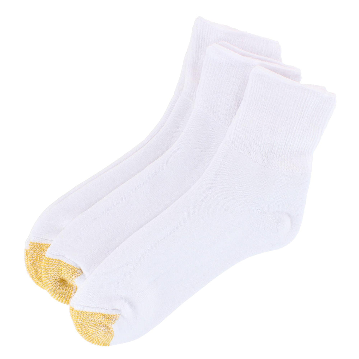Gold Toe Men's Non-Binding Quarter Full Cushioned Socks (3 Pair) - White