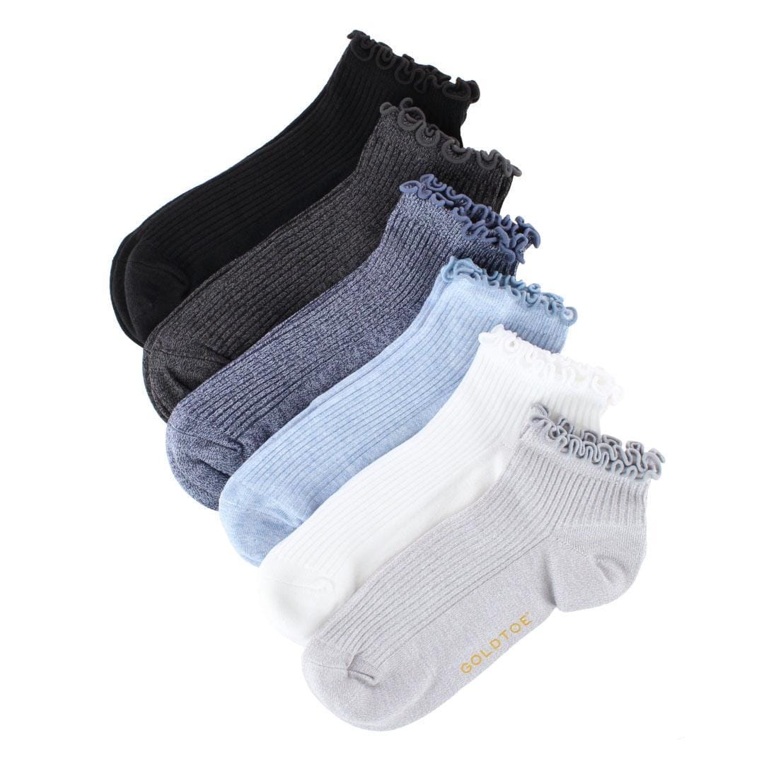 Gold Toe Women's Rib Lettuce Edge Quarter Socks (6 Pack) - Grey Mix