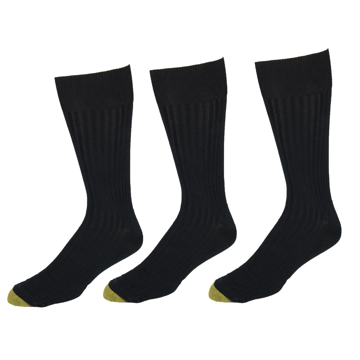 Gold Toe Mens Extended Size Ribbed Moisture Control Dress Socks (Pack of 3) - Black