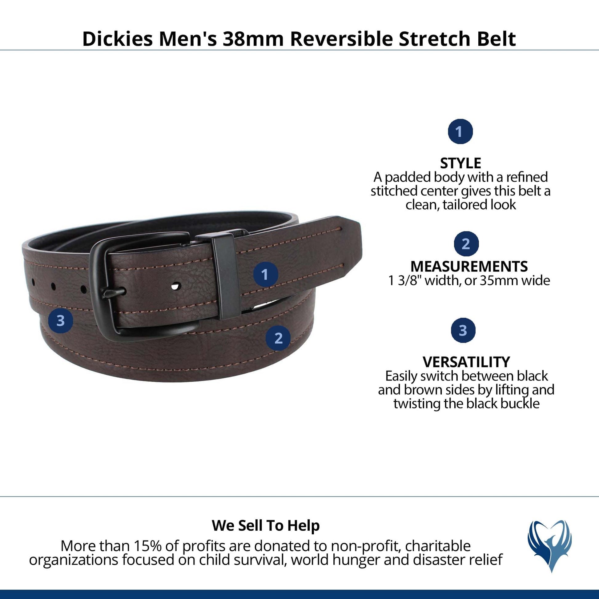 Dickies Men's 38mm Reversible Stretch Belt - Brown/Black
