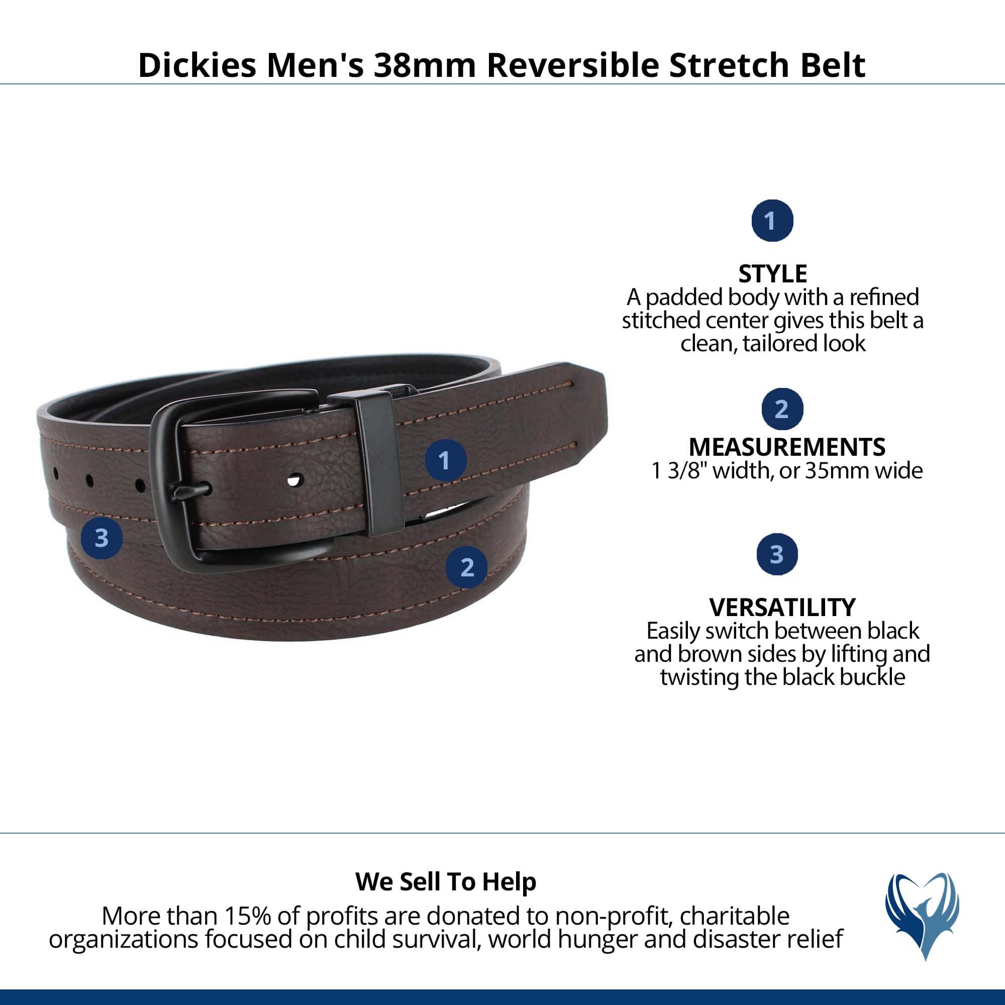 Dickies Men's 38mm Reversible Stretch Belt - Brown/Black