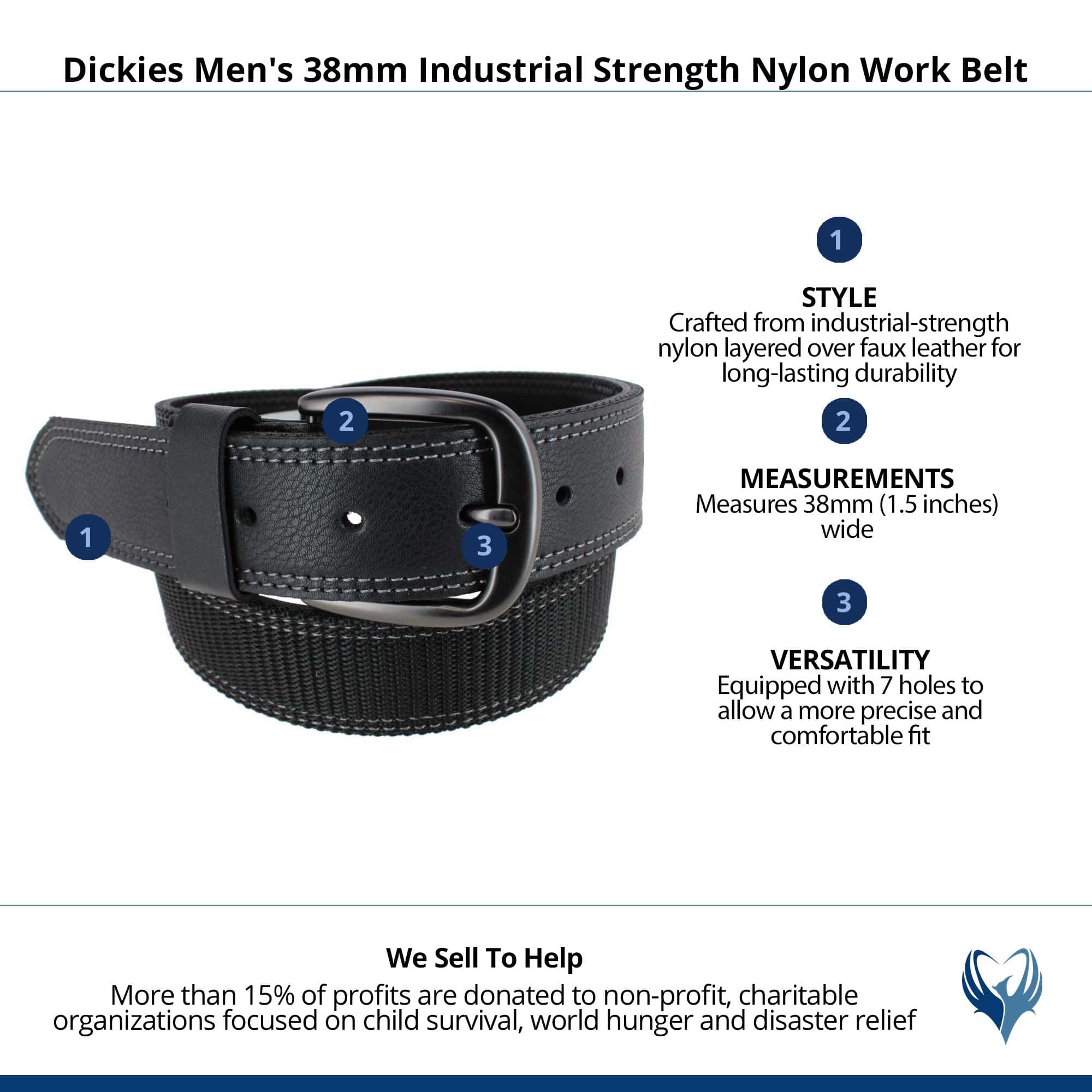 Dickies Men's 38mm Industrial Strength Nylon Work Belt - Black