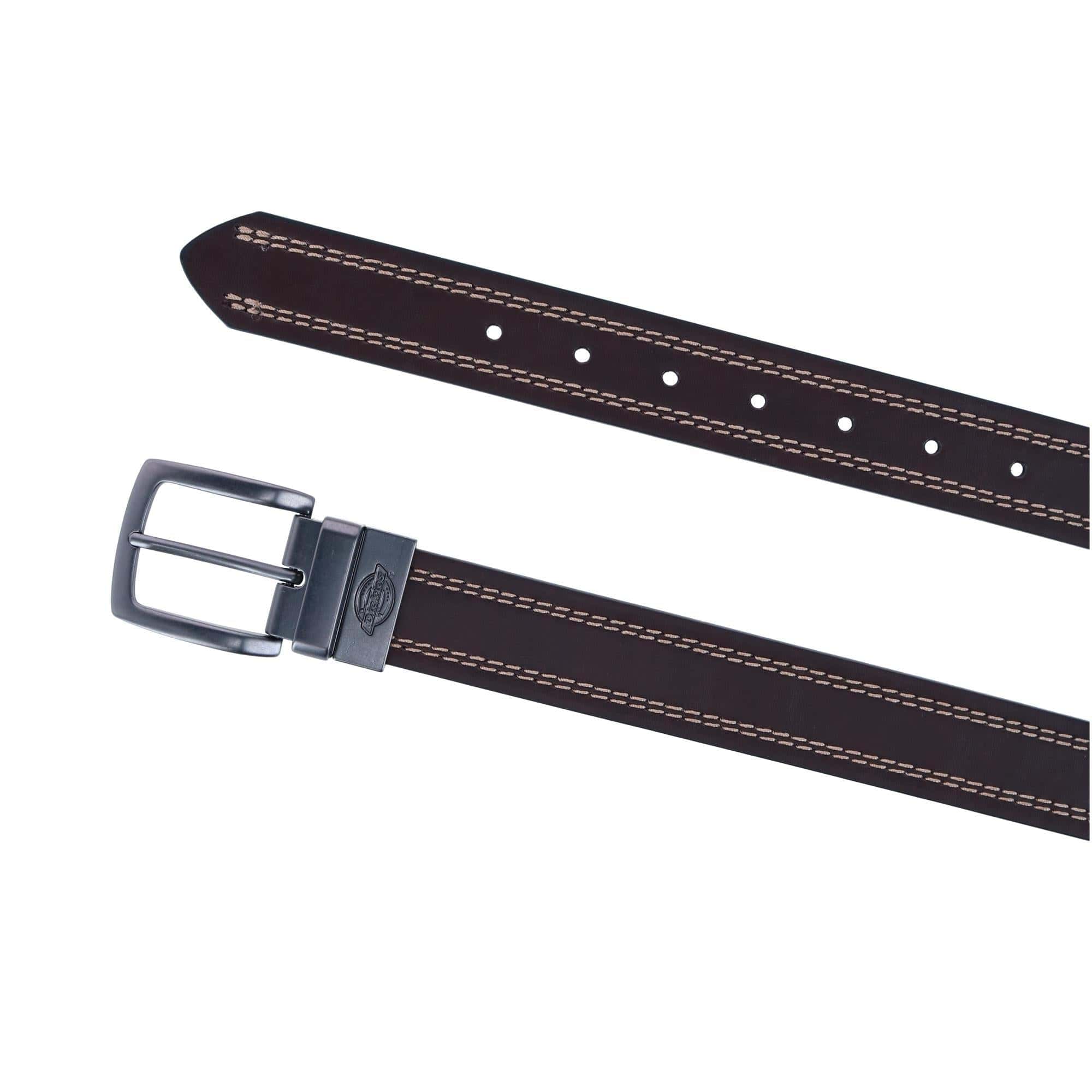 Dickies Men's Reversible Belt with Contrast Stitch - Brown to Black