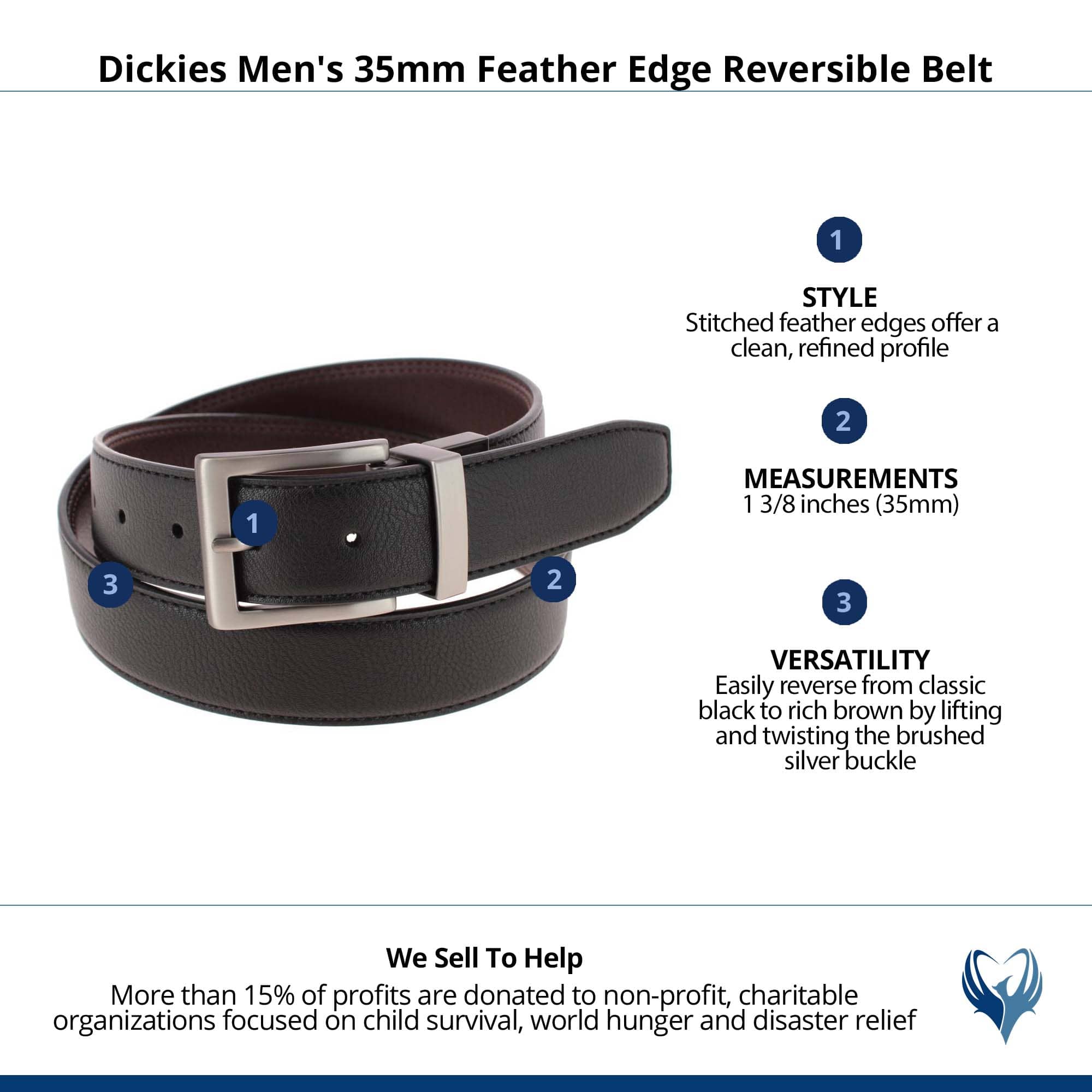 Dickies Men's 35mm Feather Edge Reversible Belt - Black/Brown