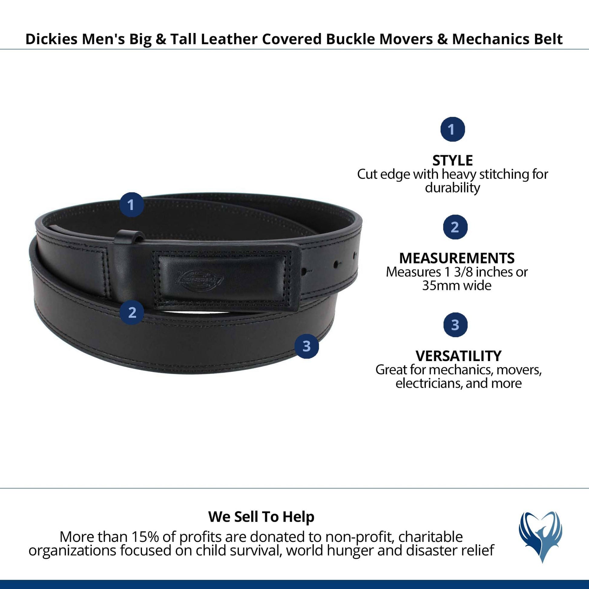 Dickies Men's Big & Tall Leather Covered Buckle Movers & Mechanics Belt - Black