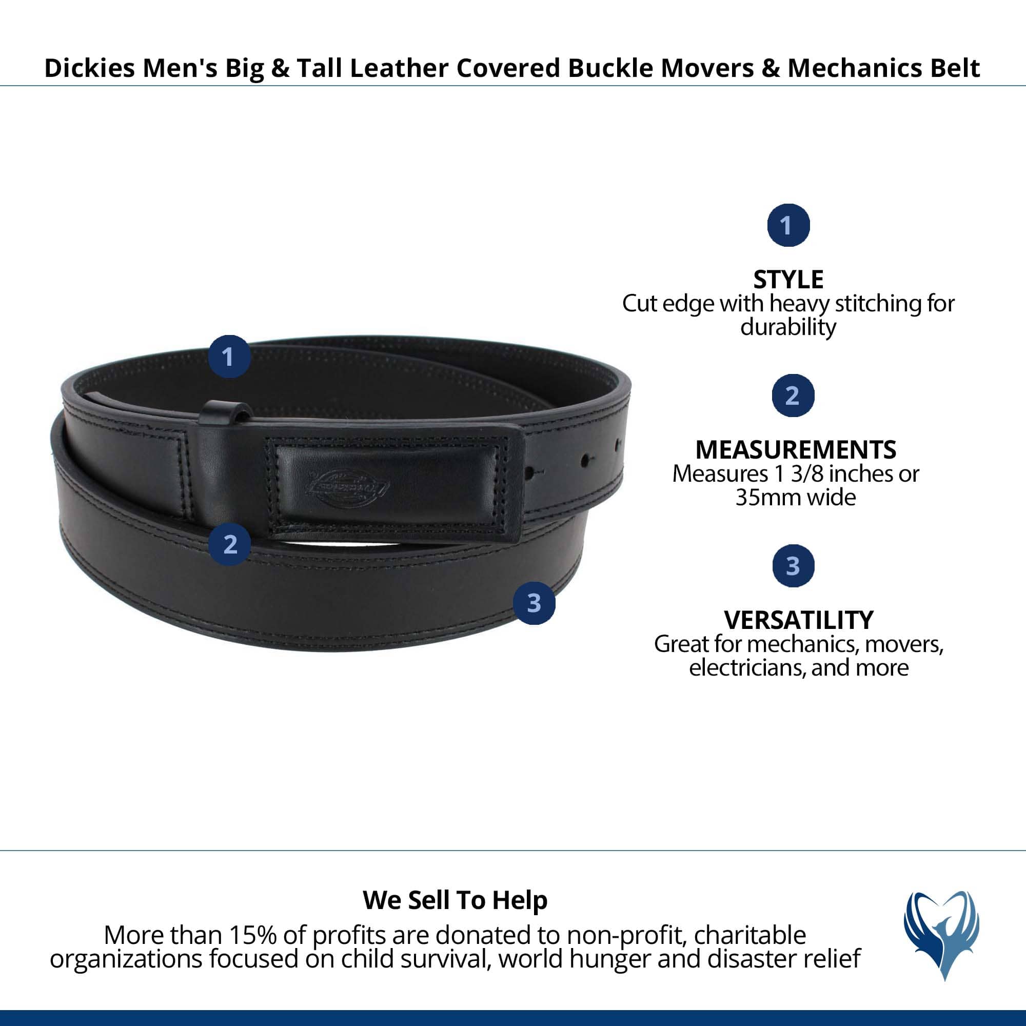 Dickies Men's Big & Tall Leather Covered Buckle Movers & Mechanics Belt - Black