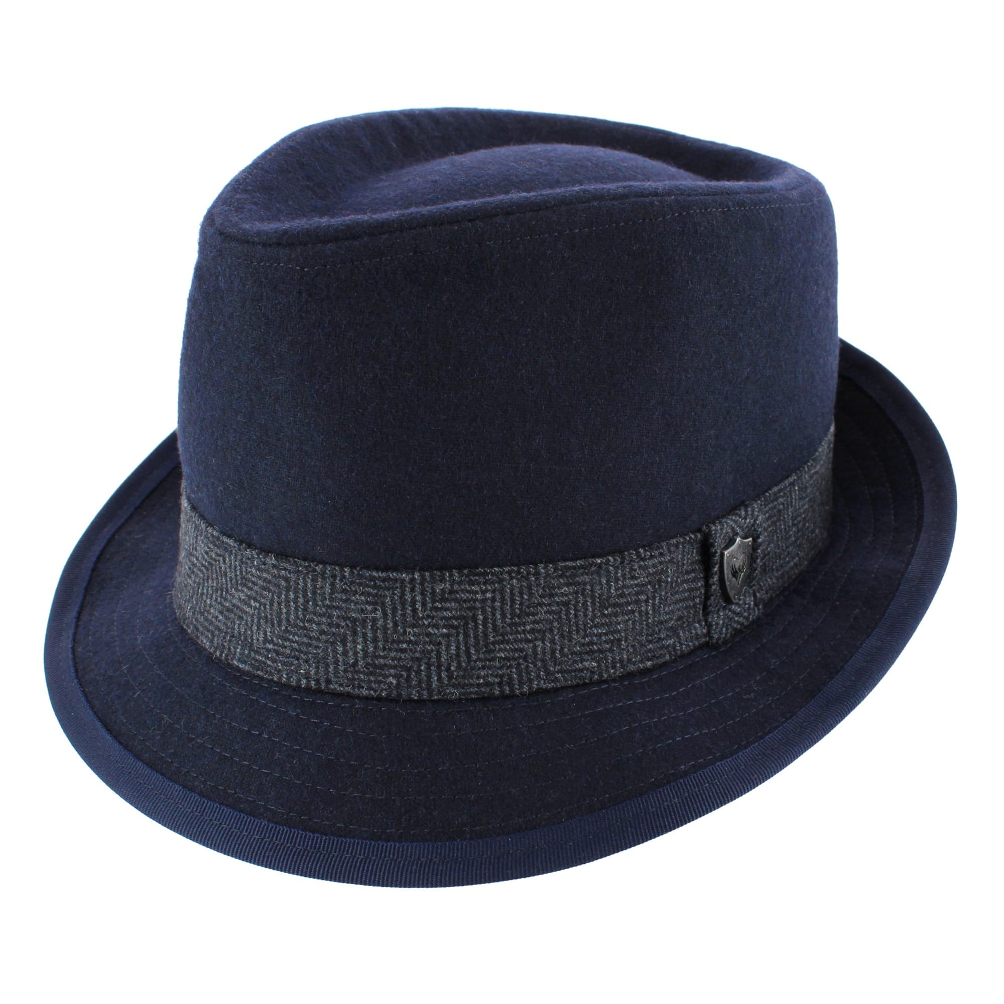 Ascentix Men's Wool Blend All Season Fedora Hat with Herringbone Band - Navy