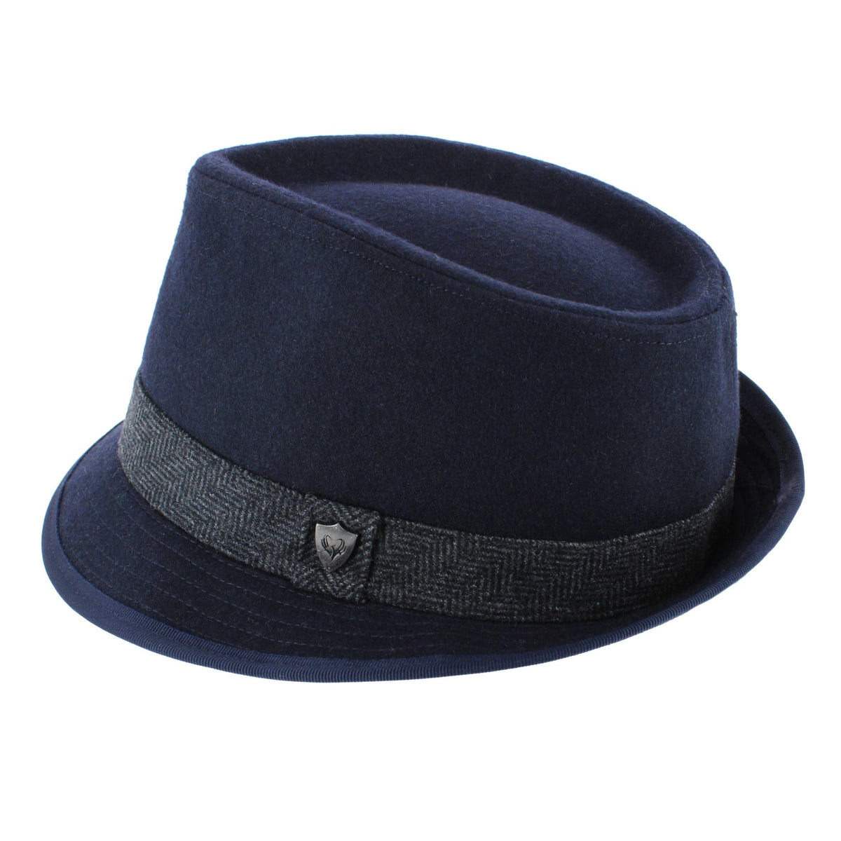 Ascentix Men's Wool Blend All Season Fedora Hat with Herringbone Band - Navy