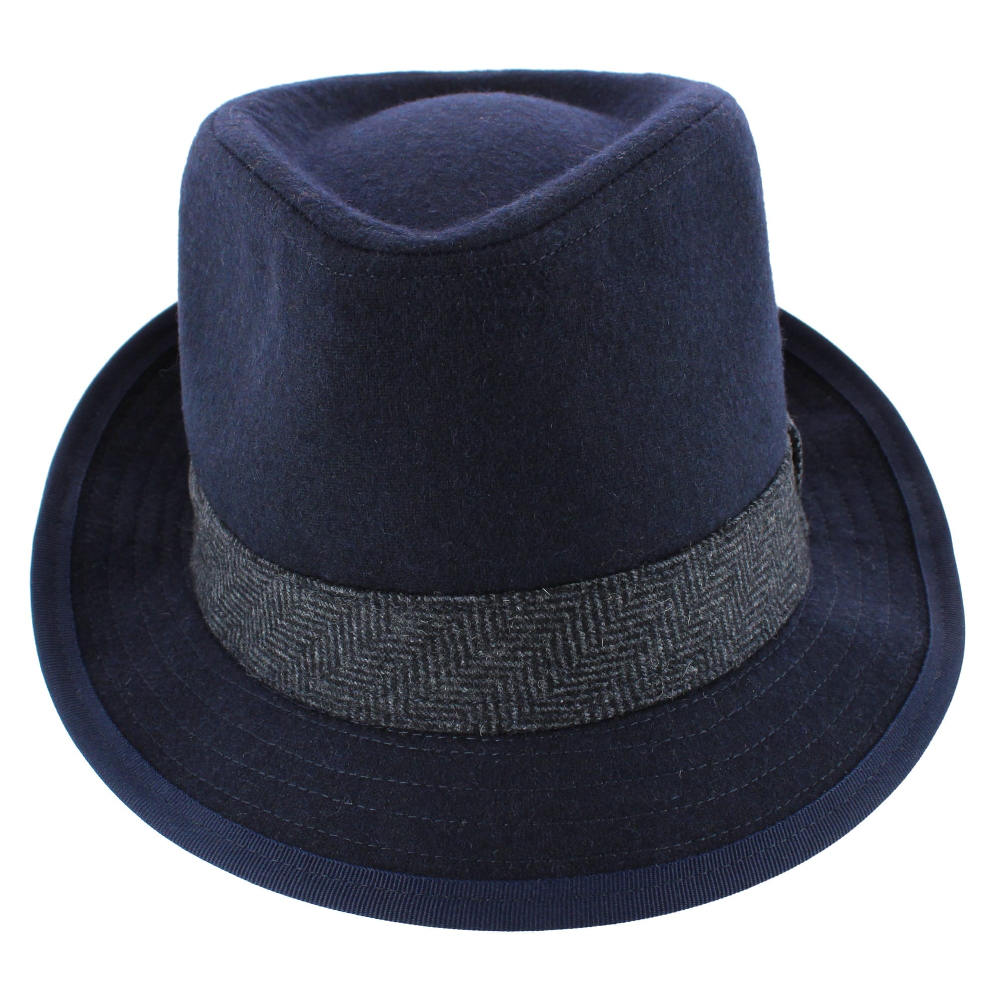 Ascentix Men's Wool Blend All Season Fedora Hat with Herringbone Band - Navy